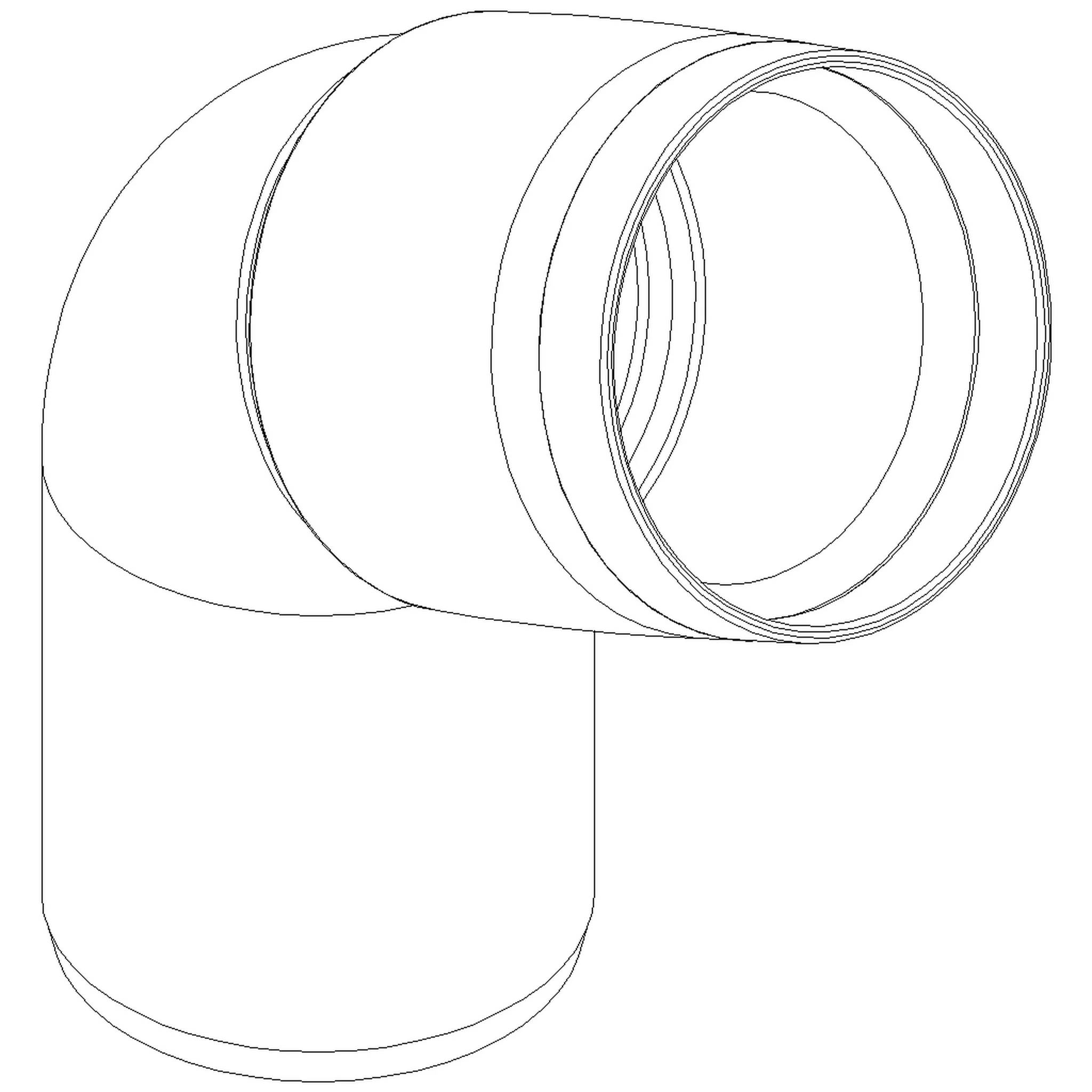 Strichzeichnung einer 90-Grad-Rohrkrümmung mit Gewinden an beiden Enden, dargestellt als einfache technische Illustration auf weißem Hintergrund.