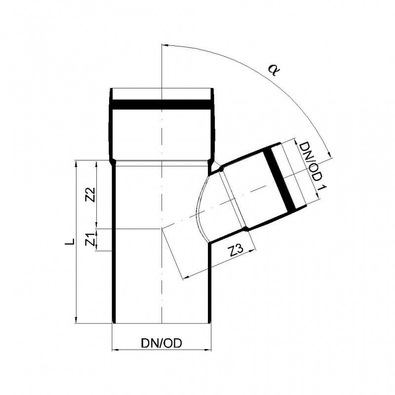 PoloPlast POLO KAL XS Abzweig DN 75/50, 67,5 Grad
