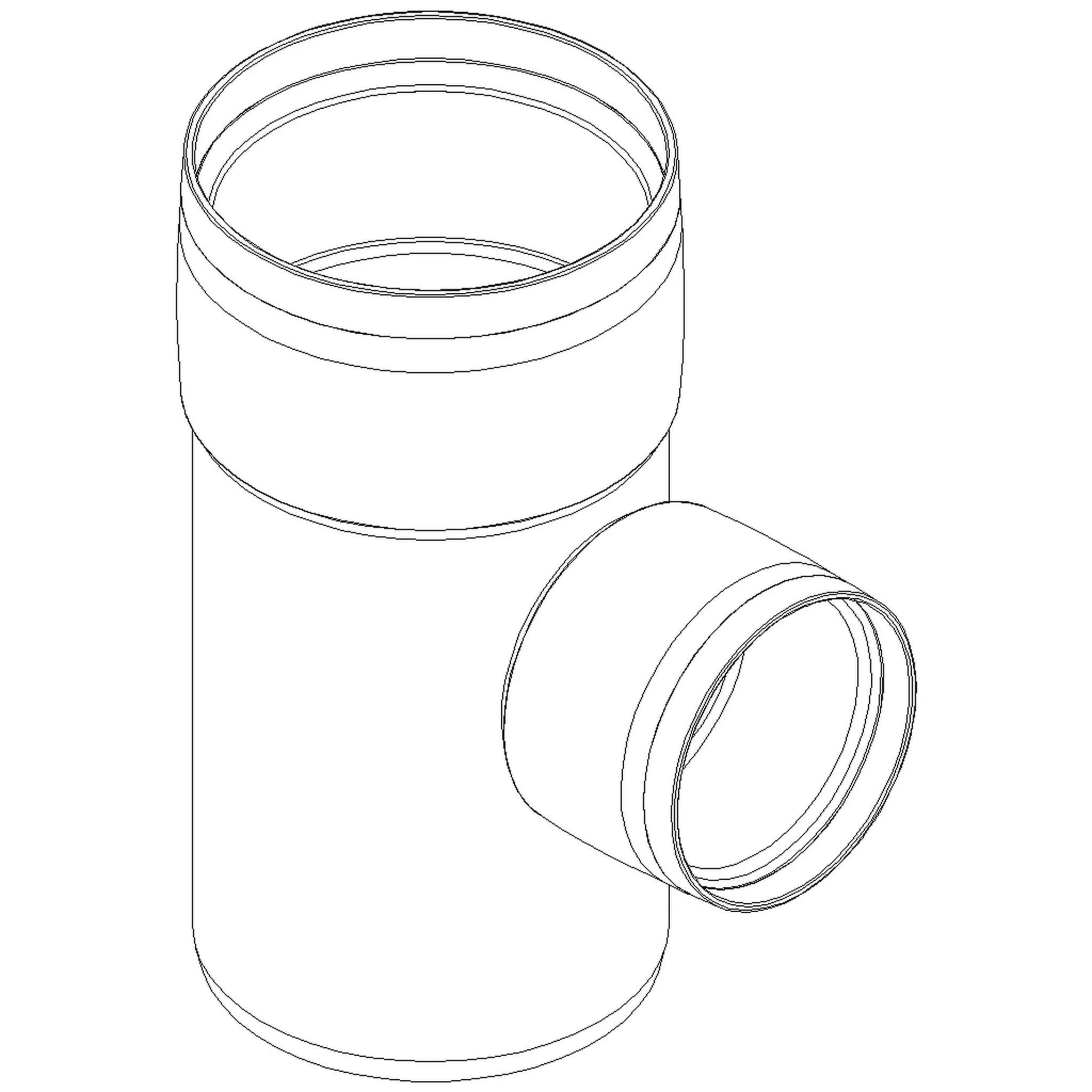 Diagramm einer zylindrischen Rohrverschraubung mit seitlichem Abzweigungsöffnung, dargestellt in einer einfachen Linienzeichnung.