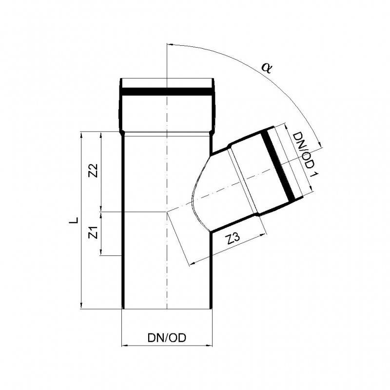 PoloPlast POLO KAL XS Abzweig DN 110/90, 67,5 Grad