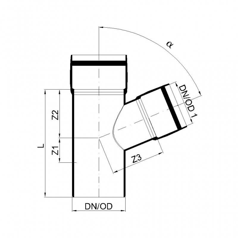 PoloPlast POLO KAL XS Abzweig DN 90/75, 67,5 Grad
