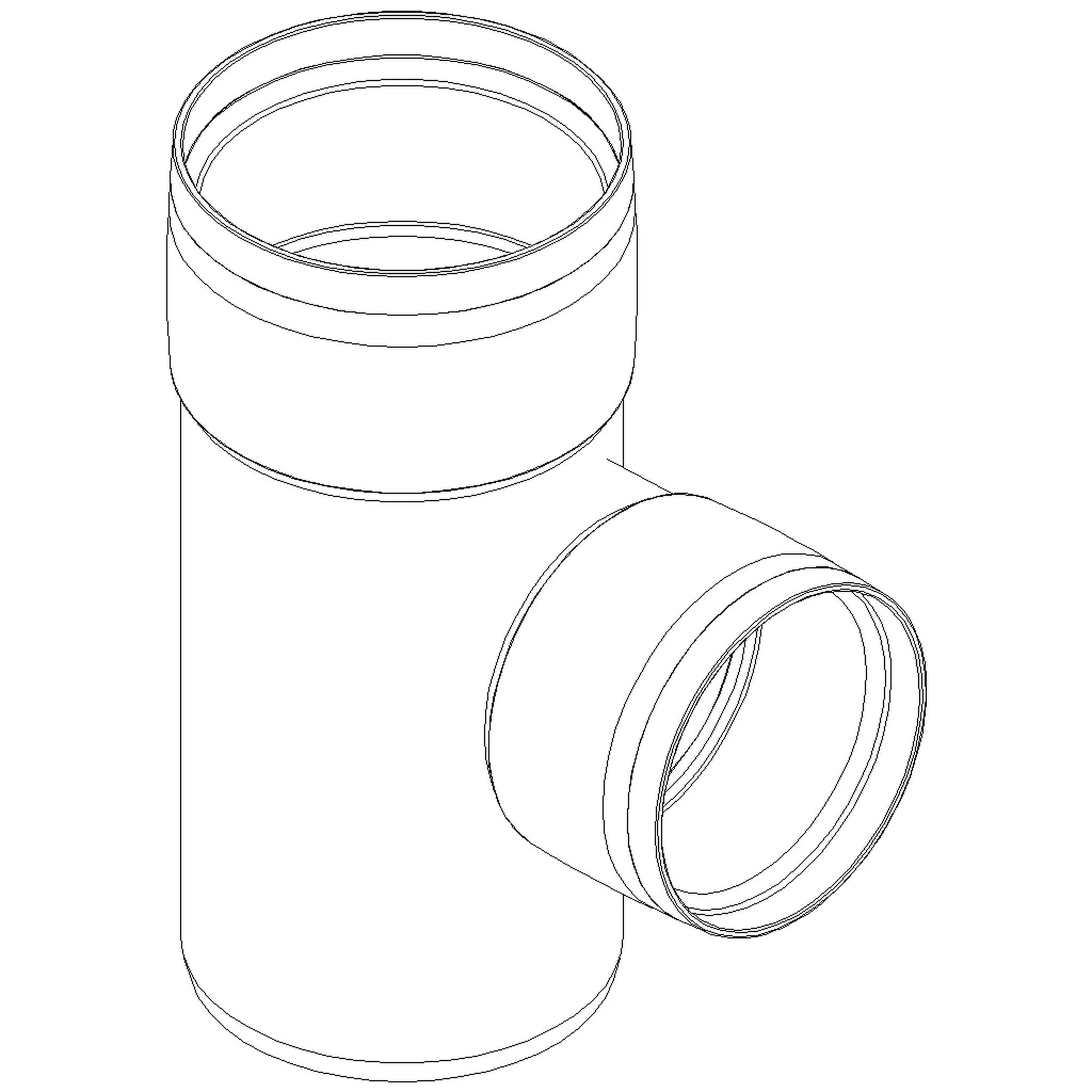 Illustration einer T-förmigen Rohrverschraubung mit einem vertikalen Zylinder und einem seitlichen Rohrstutzen in einem Winkel.