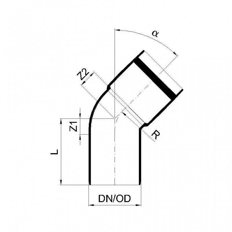 PoloPlast POLO KAL XS Bogen DN 50, 45 Grad