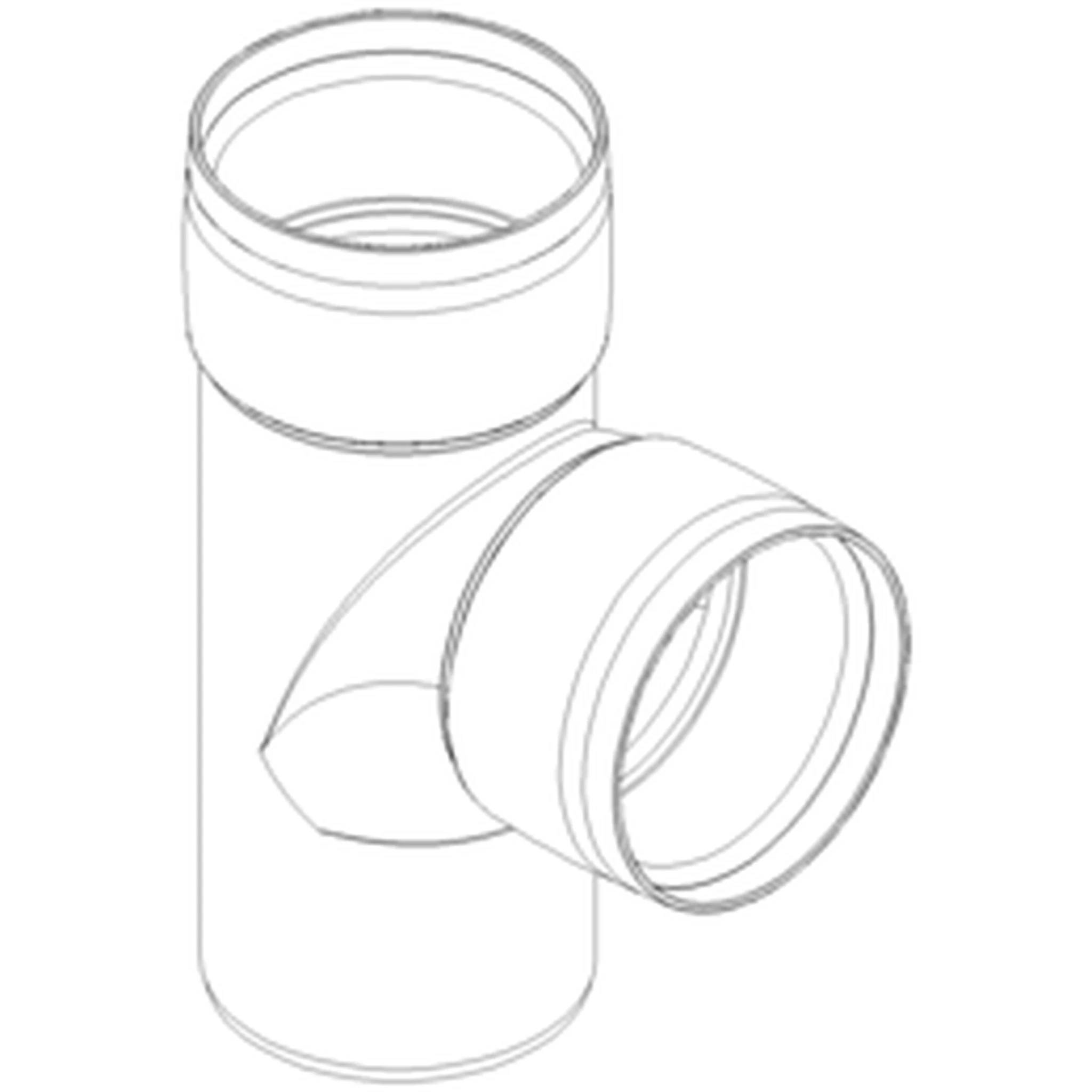 Diagramm einer PVC-Rohrverbindung: ein gerades vertikales Rohr mit einem seitlichen Abzweig, der sich in einem Winkel von 45 Grad nach außen neigt.
