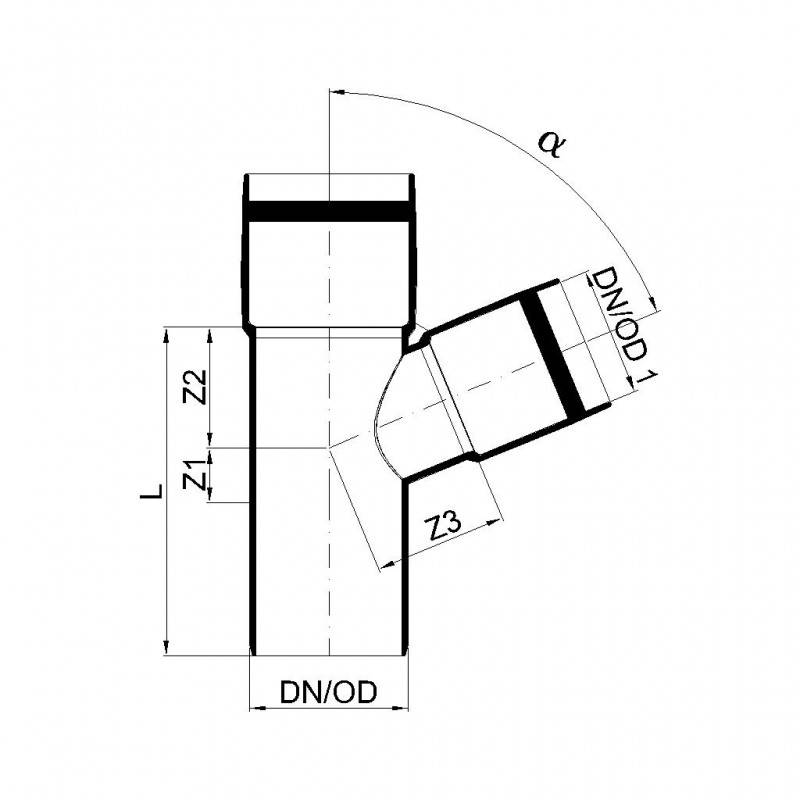 PoloPlast POLO KAL XS Abzweig DN 50/40, 67,5 Grad