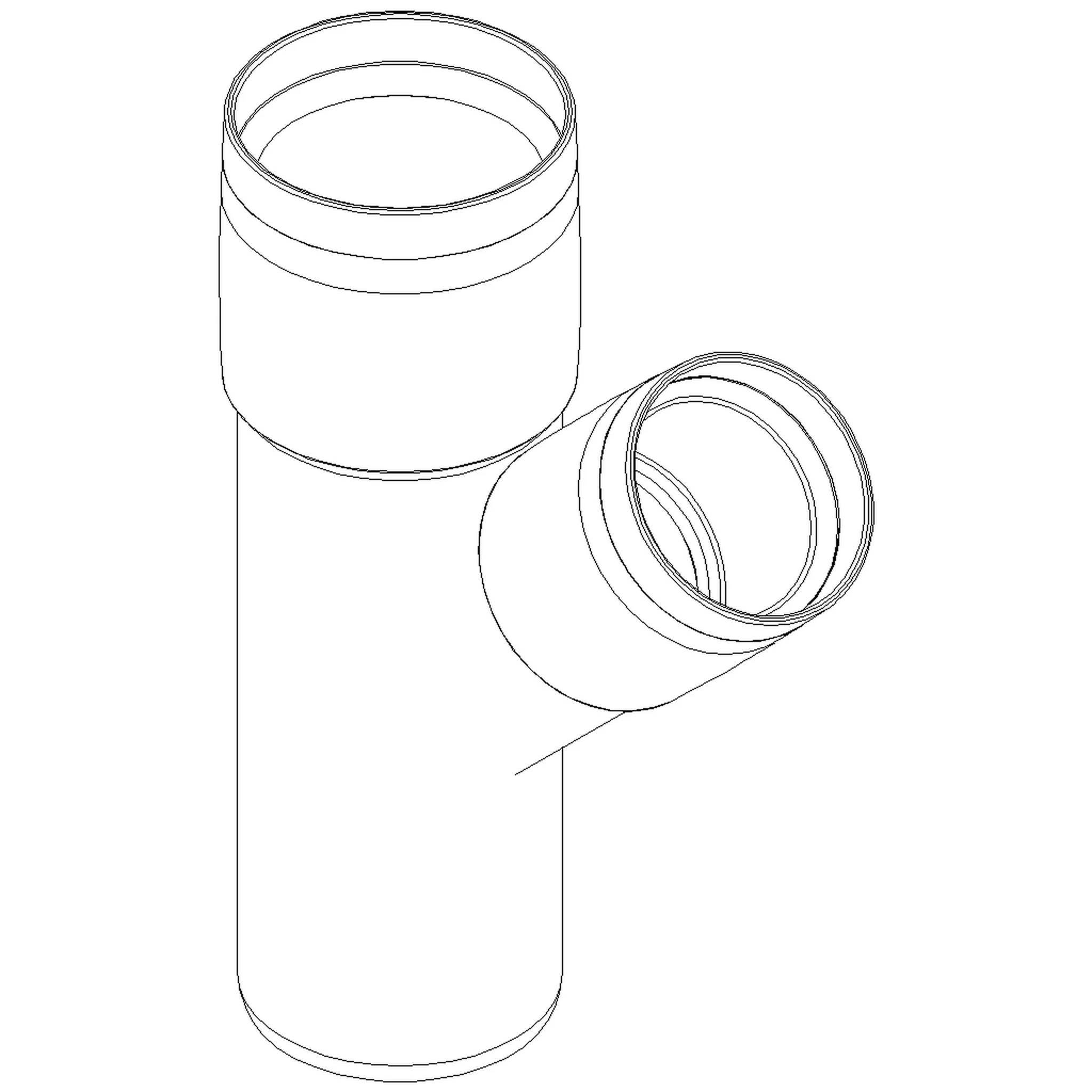 Diagramm eines Rohrmuffenstücks mit einem vertikalen Rohr und einem kleineren abgewinkelten Abzweig nach rechts.