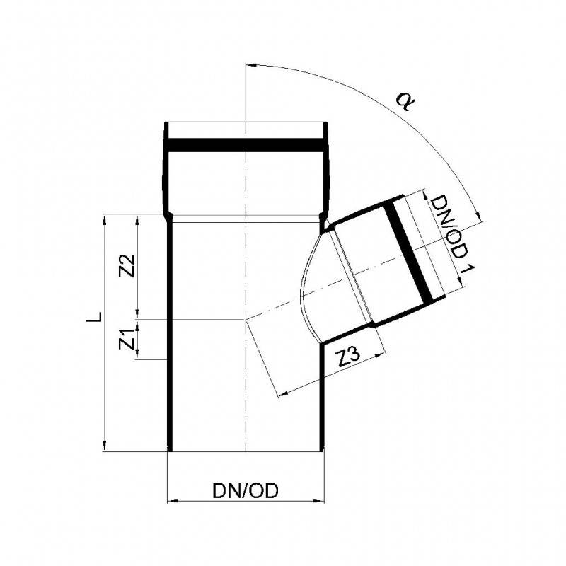 PoloPlast POLO KAL XS Abzweig DN 110/75, 67,5 Grad
