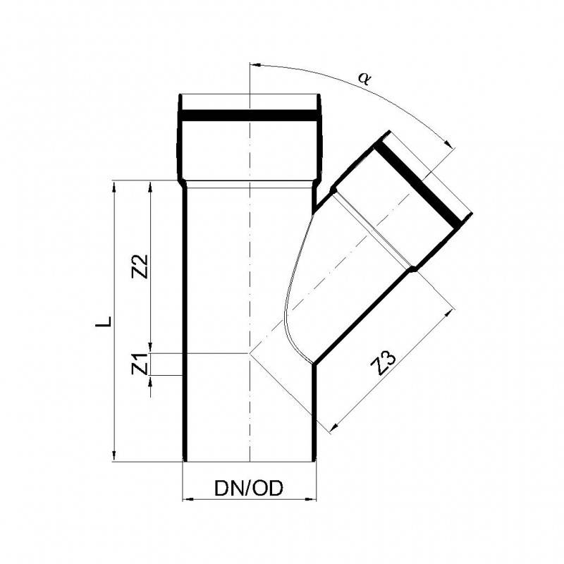 PoloPlast POLO KAL XS Abzweig DN 90/75, 45 Grad