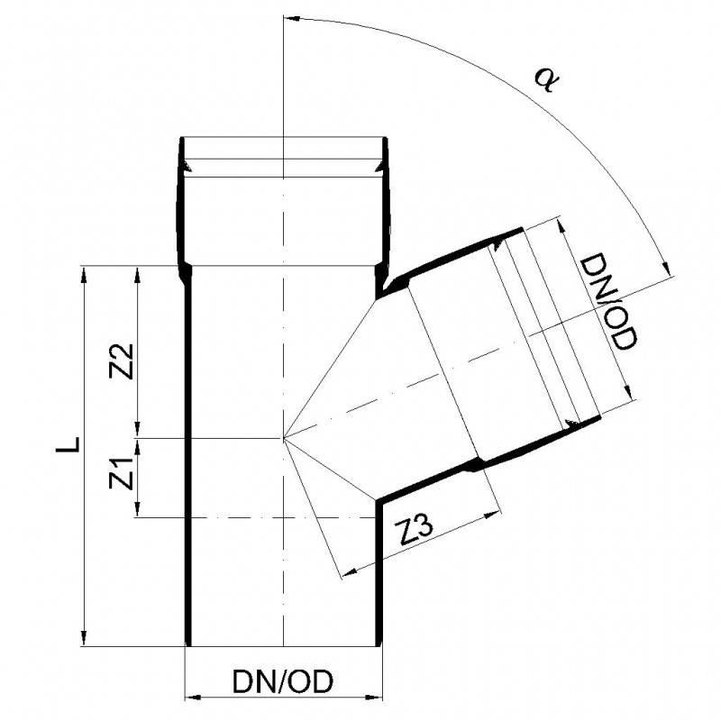 PoloPlast POLO KAL XS Abzweig DN 90/90, 67,5 Grad