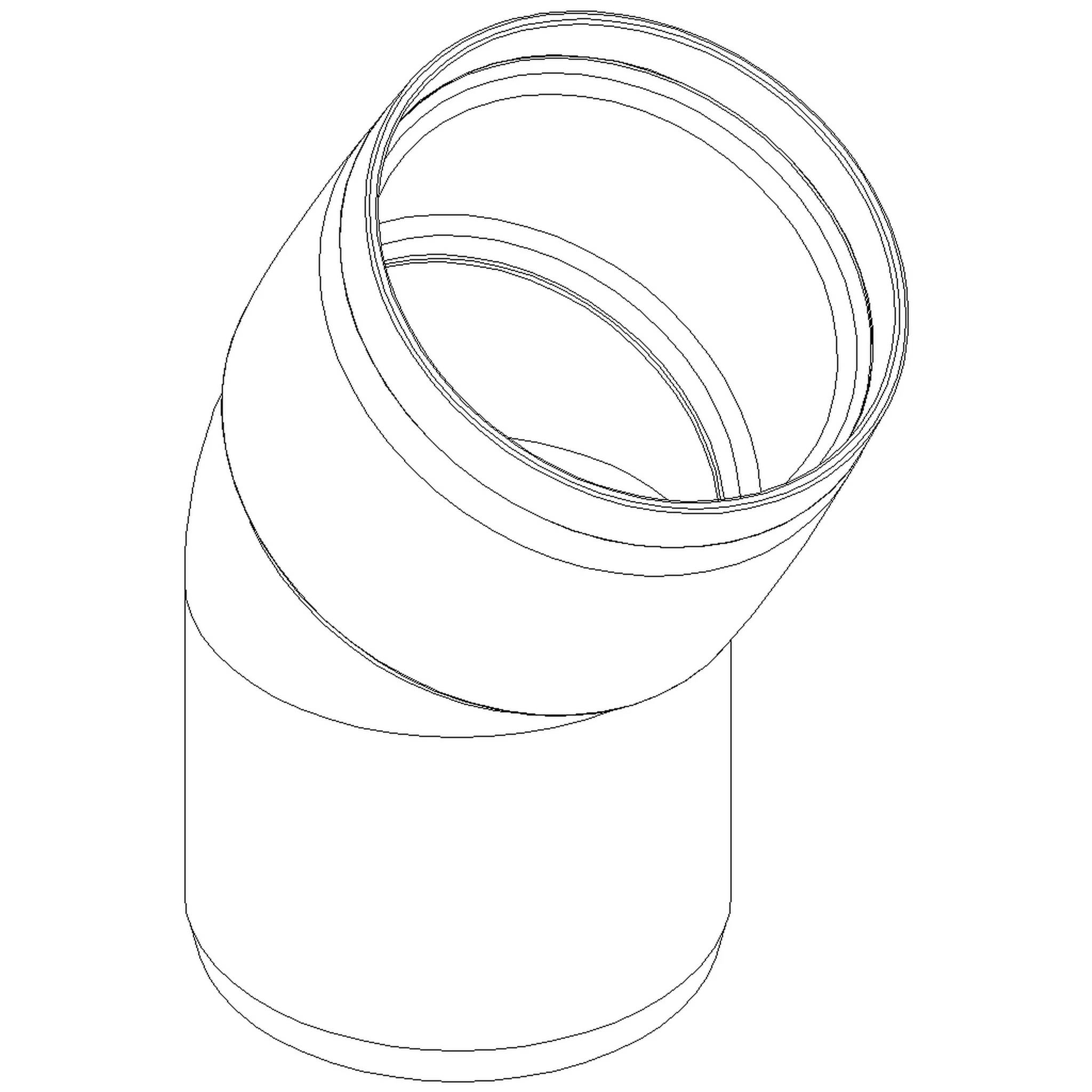 Linienzeichnung einer geneigten zylindrischen Rohrbefestigung mit abgewinkelter Öffnung, ähnlich einem Rohrbogen oder Verbinder.