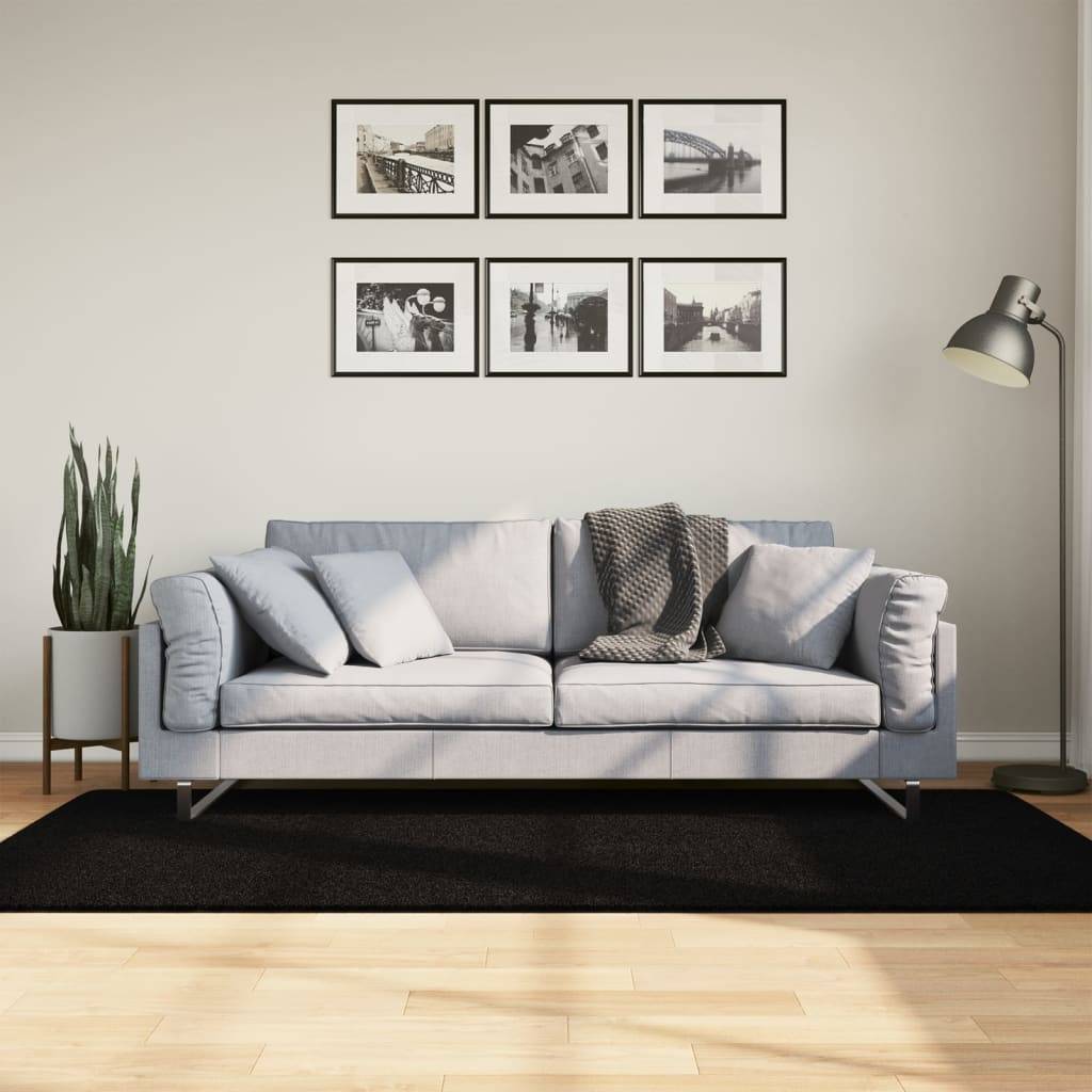 vidaXL Teppich HUARTE Kurzflor Weich und Waschbar Schwarz 100x200 cm