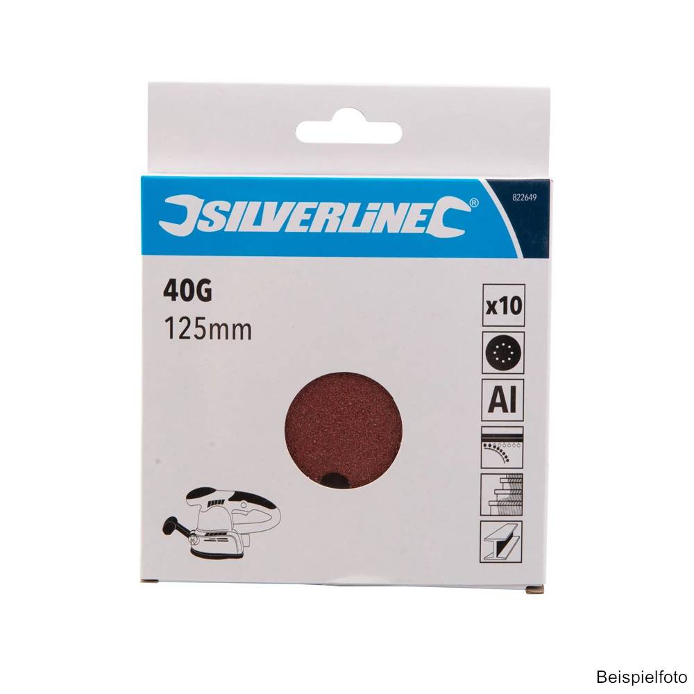 Silverline Schleifpapier 125 mm für Exzenterschleifgeräte, perforiert, Klettverschluss, 10 St., Korn 240