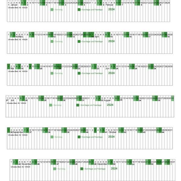 Kalenderstreifen 4mm Strichabstand 2024 VE=1 Jahr grün