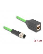 Delock M12 Kabel D-kodiert 4 Pin Stecker zu RJ45 Buchse PUR TPU 0.5 m Netzwerk 4-polig
