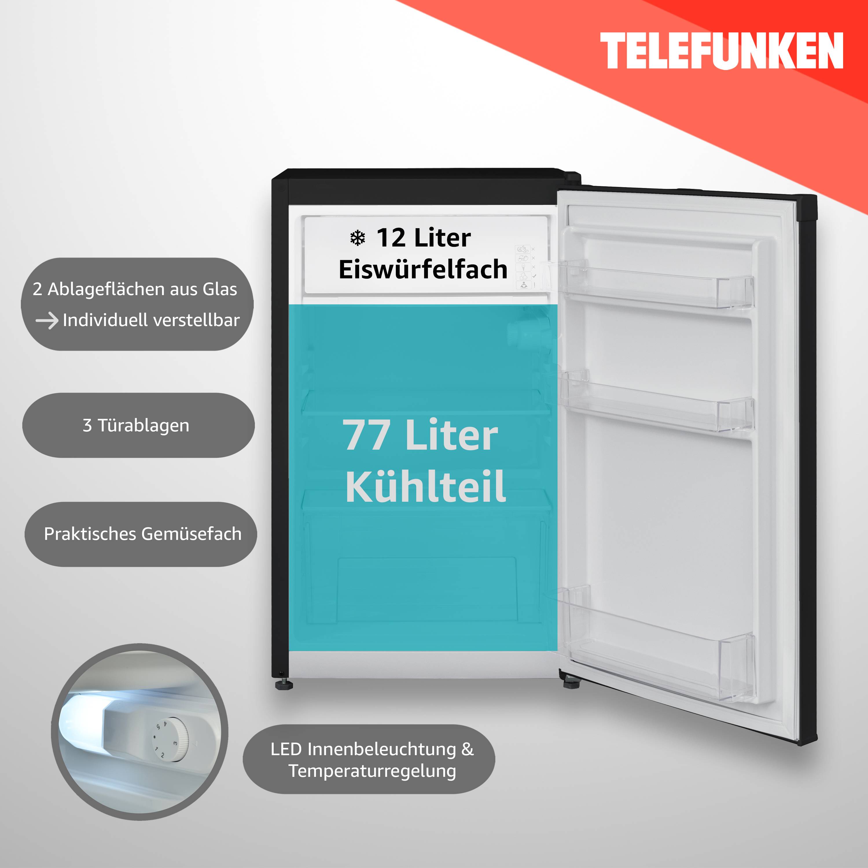 TELEFUNKEN CF-33-101-2 Kühlschrank mit Gefrierfach (nur für Eiswürfel) | Freistehend | 89 Liter