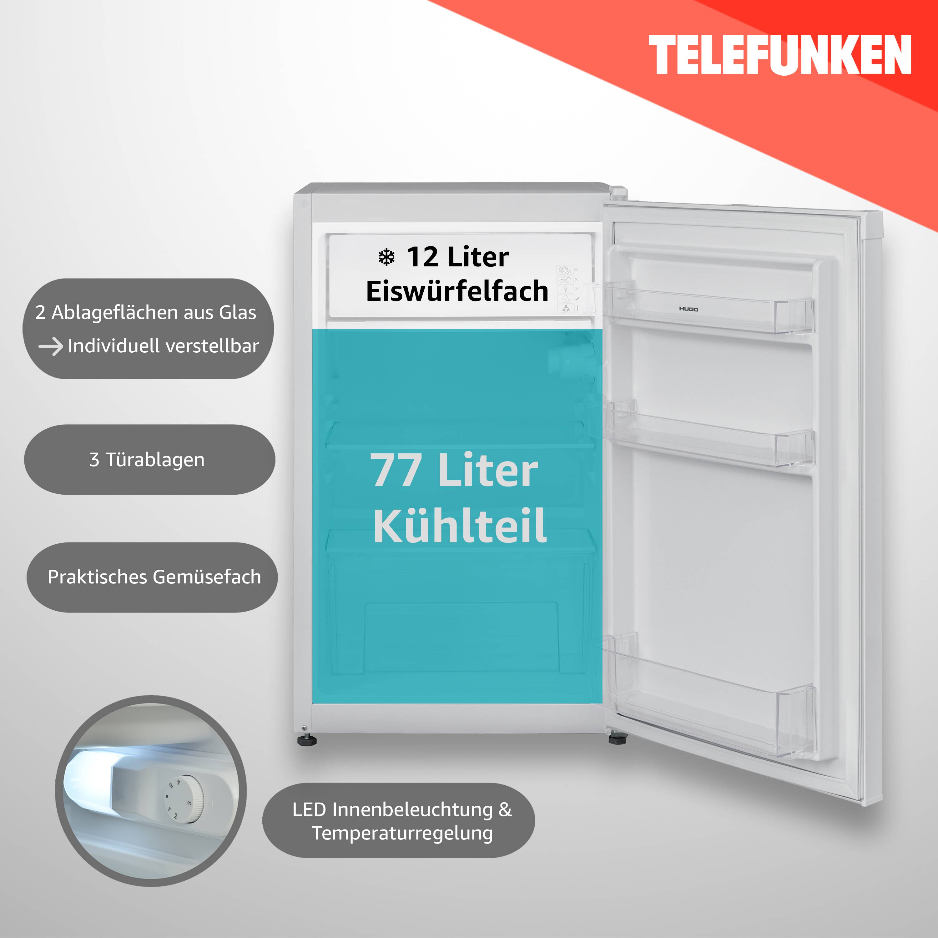 TELEFUNKEN CF-33-101-2 Kühlschrank mit Gefrierfach (nur für Eiswürfel) | Freistehend | 89 Liter