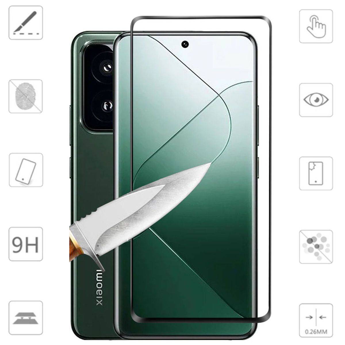 Für Xiaomi 14 Pro 4D Premium 0,3 mm H9 Curved Hart Glas Schwarz Schutz
