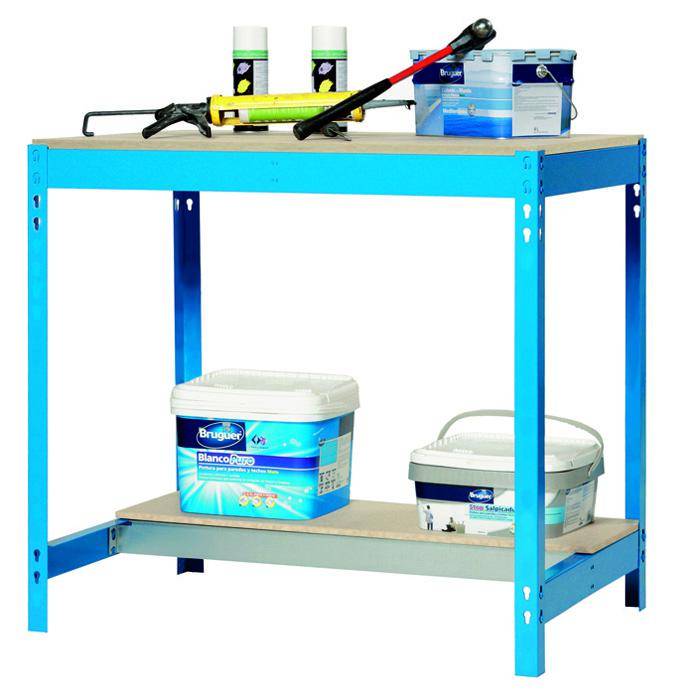 Werkbank BT-3 - 840 x 1200 x 750 mm - Farbe blau - Tragkraft 600 kg - Arbeitsplatte MDF