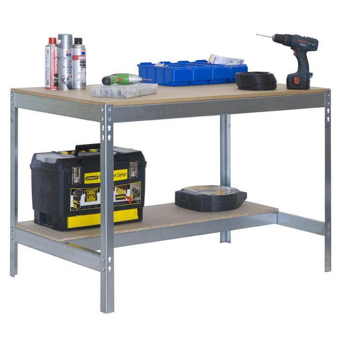 Werkbank BT-3 - 840 x 1200 x 750 mm - Farbe verzinkt - Tragkraft 600 kg - Arbeitsplatte MDF