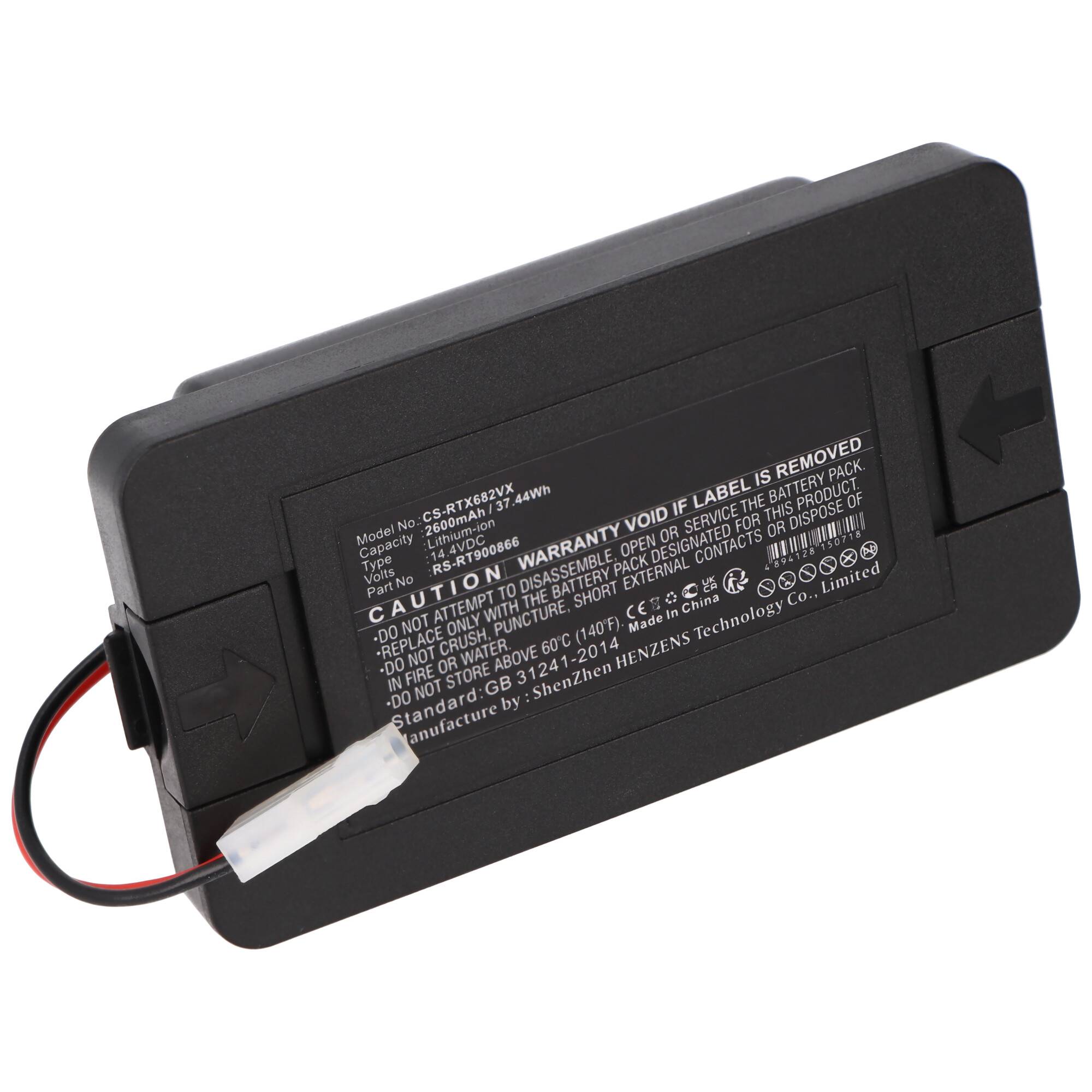 Schwarzes rechteckiges wiederaufladbares Batteriepaket mit angebrachten roten und schwarzen Drähten und einem weißen Stecker, dargestellt auf einem einfachen Hintergrund.