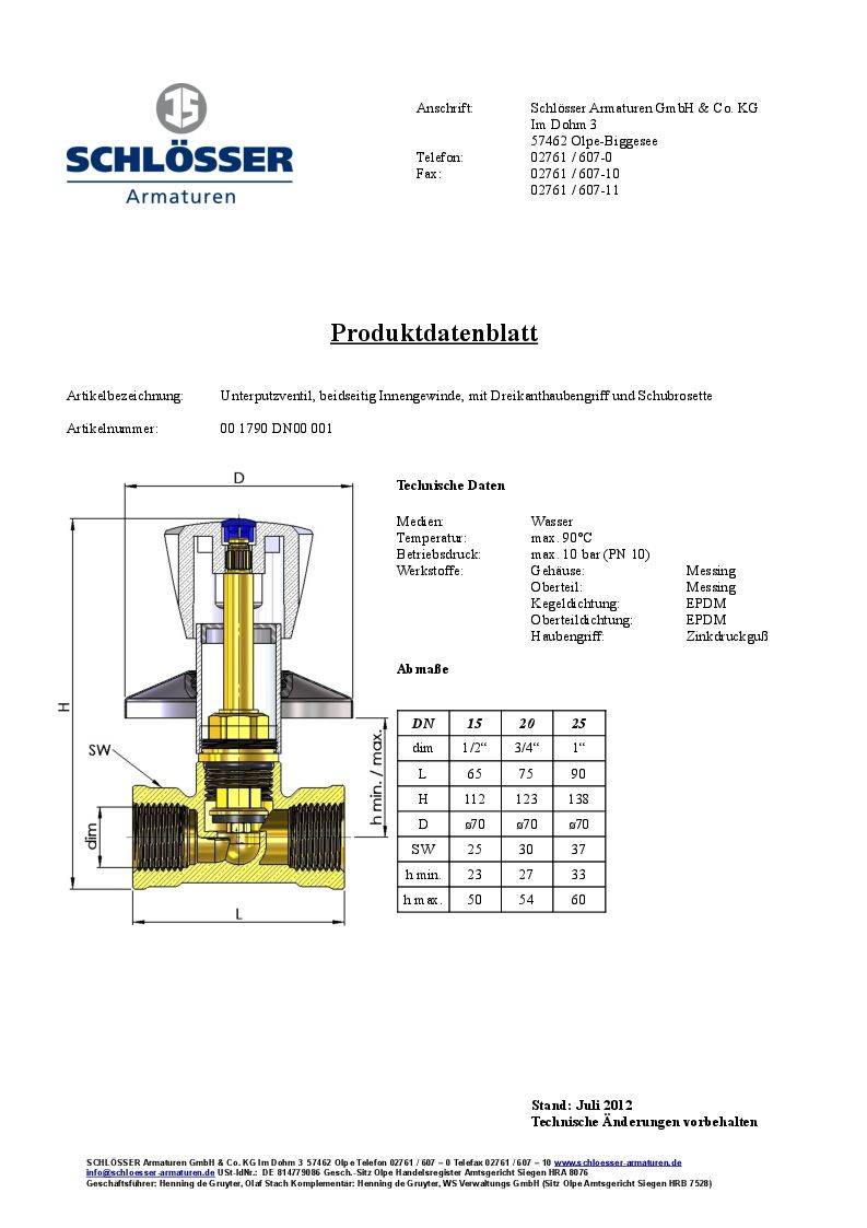 Schlösser 3/4" Unterputzventil DVGW