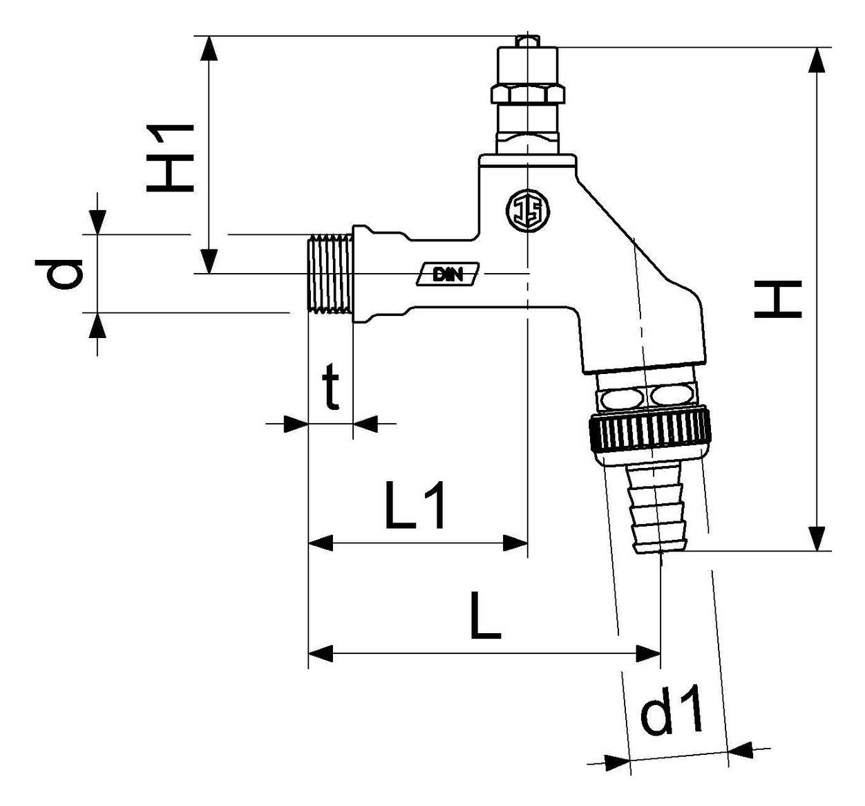 1/2" Auslaufventil mit Belüfter und Schlauchverschraubung