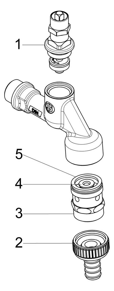 1/2" Auslaufventil mit Belüfter und Schlauchverschraubung