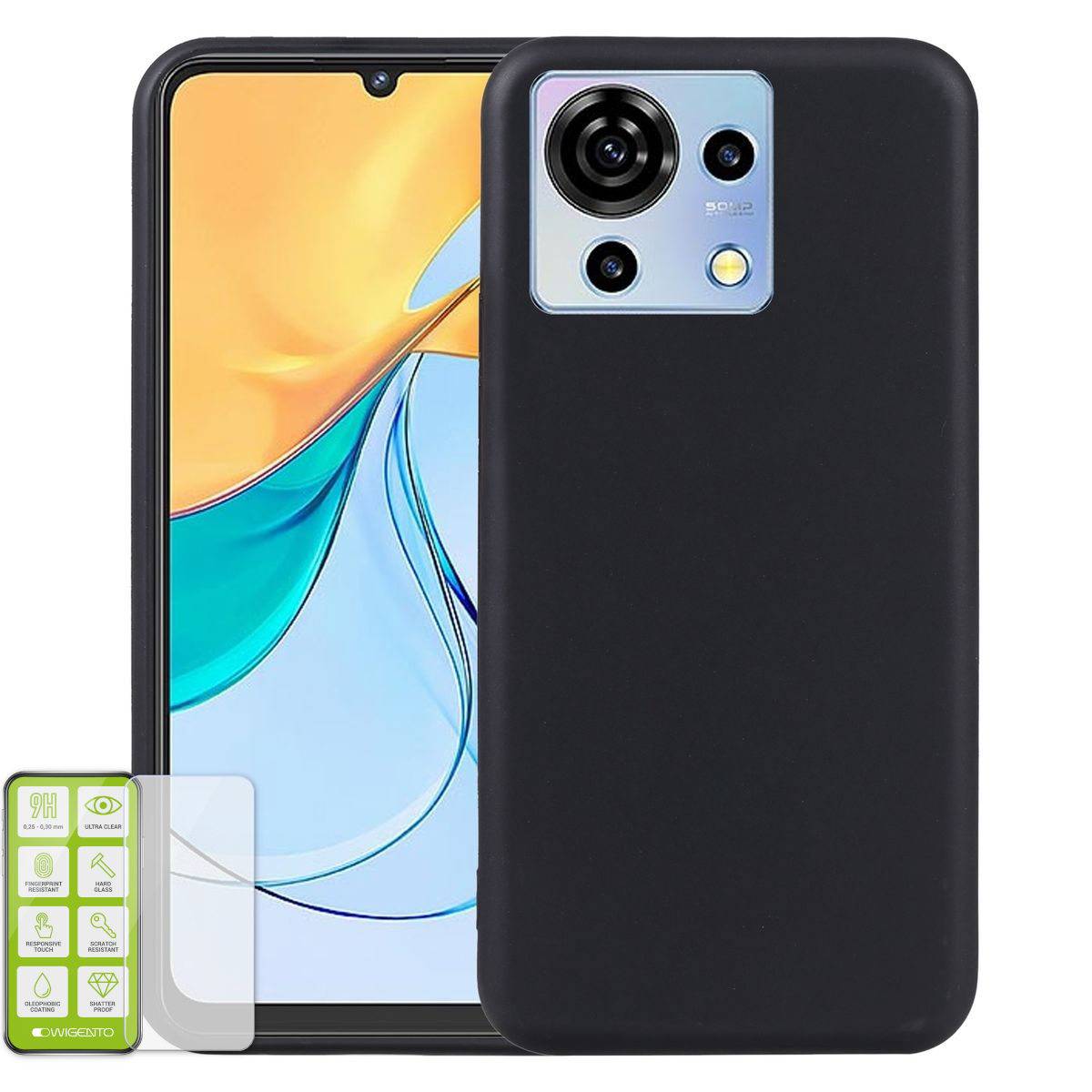 Für ZTE Blade V50 Vita TPU Hülle Case Schwarz + 0,26 H9 Glas Schutz