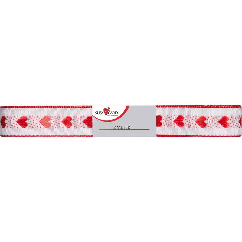 SUSY CARD Geschenkband "Herzilein", 15 mm x 2 m, rot/weiß