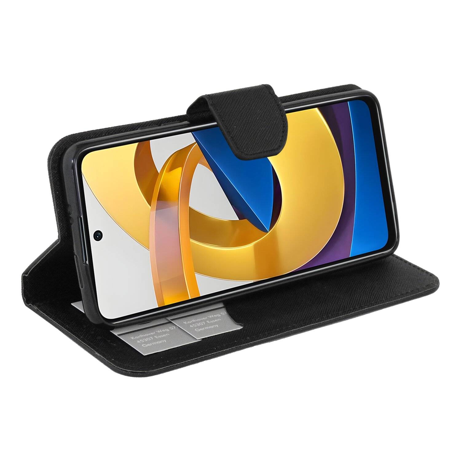 Buch Tasche Fancy kompatibel mit XIAOMI REDMI NOTE 12s 4G Handy Hülle Schutzhülle mit Standfunktion, Kartenfach Schwarz