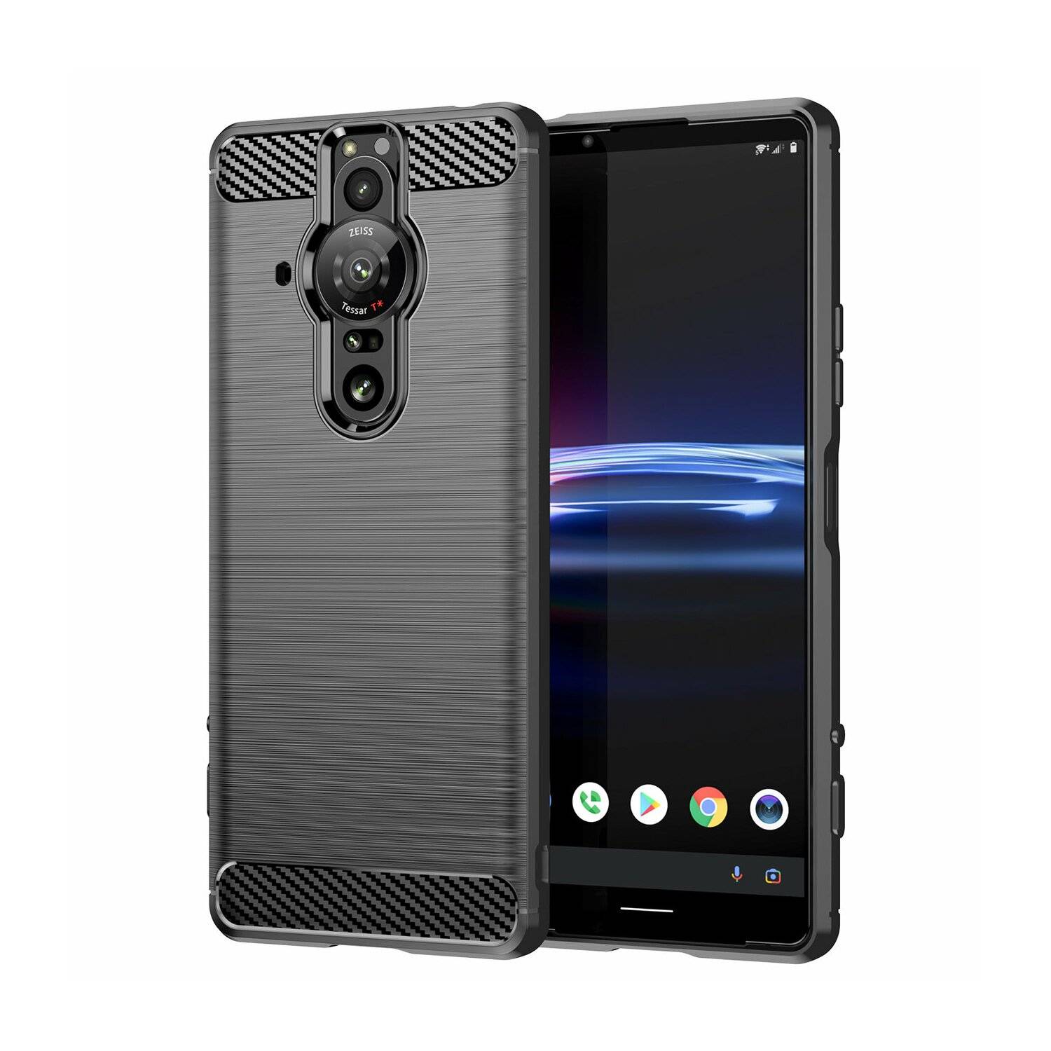 Carbon-Hülle kompatibel mit Sony Xperia Pro-I Flexible Silikon-Carbon-Abdeckung Schwarz
