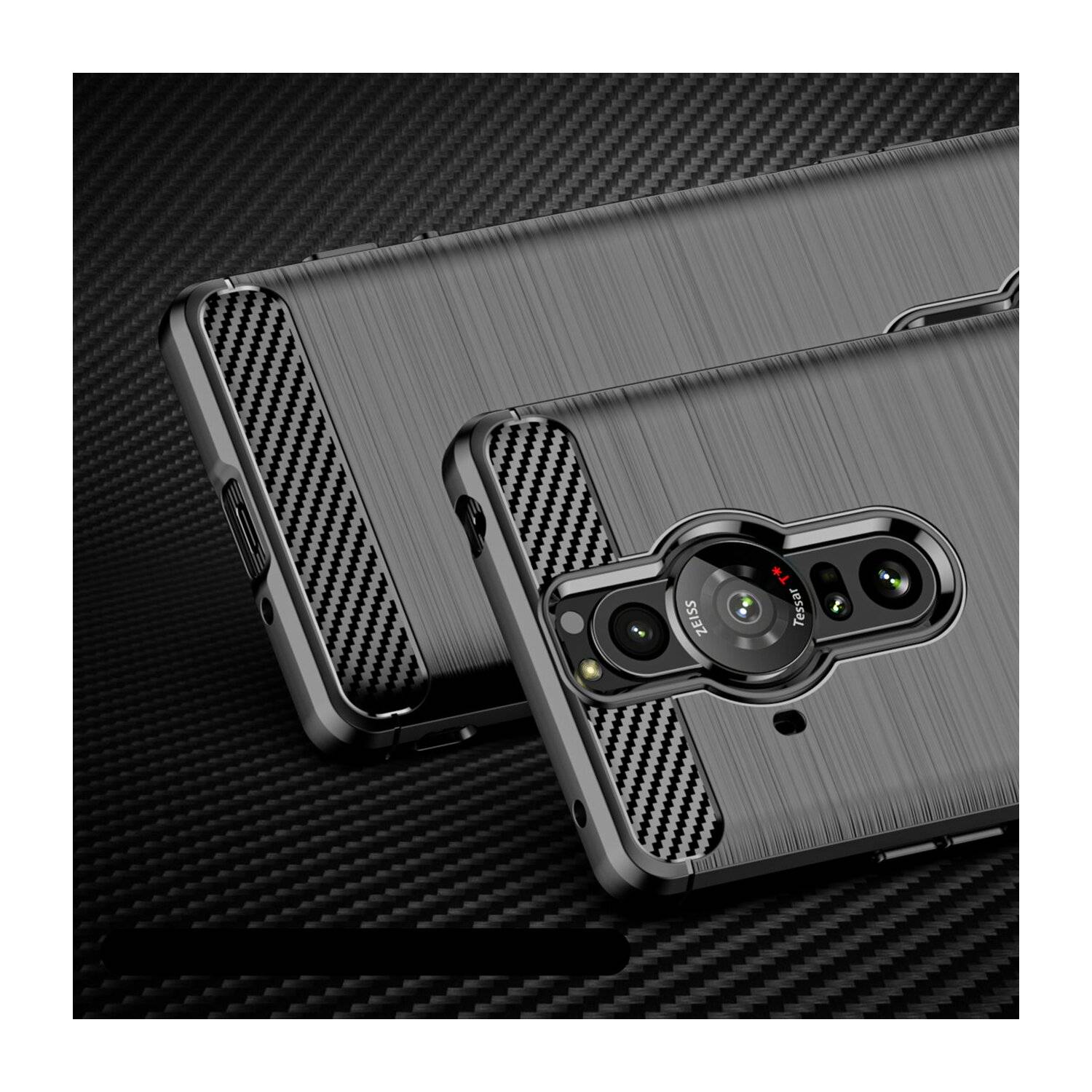 Carbon-Hülle kompatibel mit Sony Xperia Pro-I Flexible Silikon-Carbon-Abdeckung Schwarz