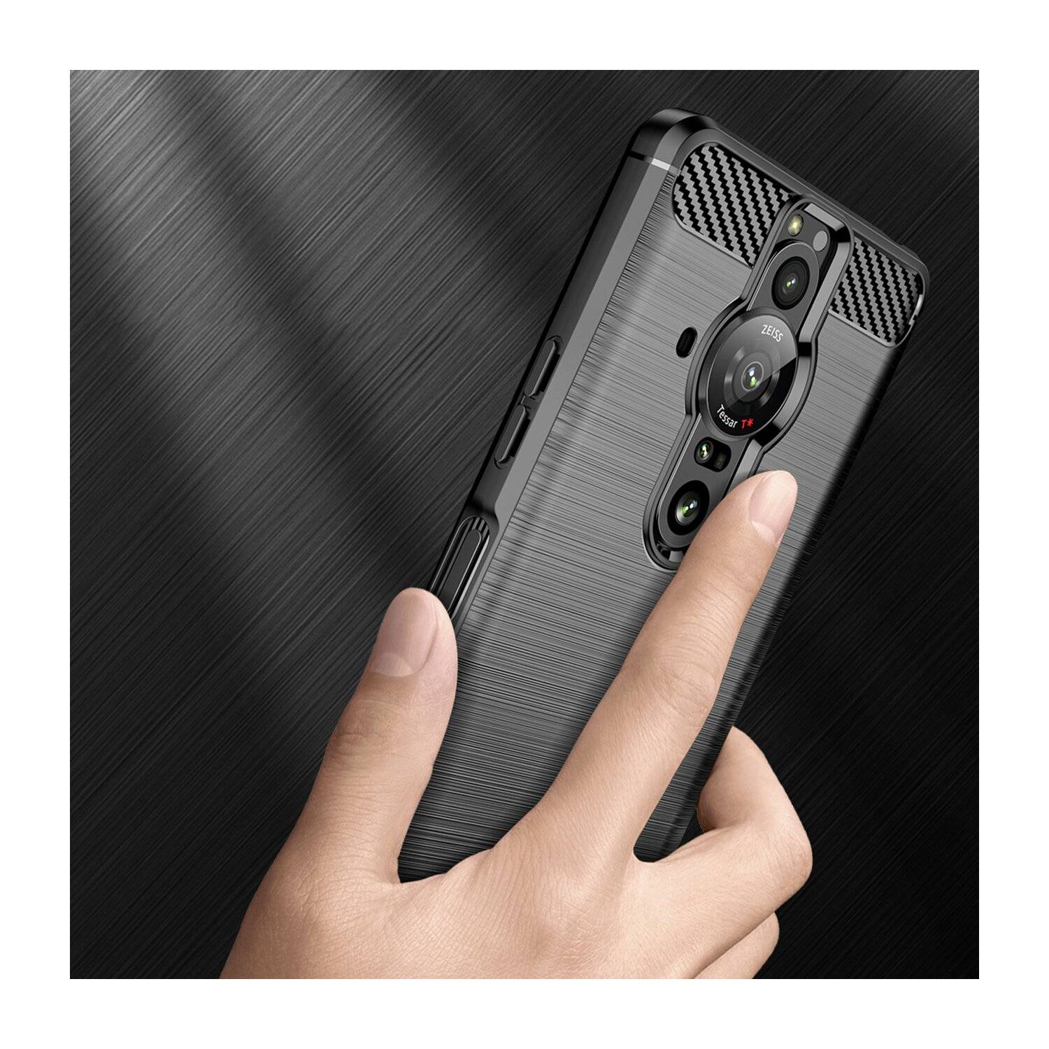 Carbon-Hülle kompatibel mit Sony Xperia Pro-I Flexible Silikon-Carbon-Abdeckung Schwarz