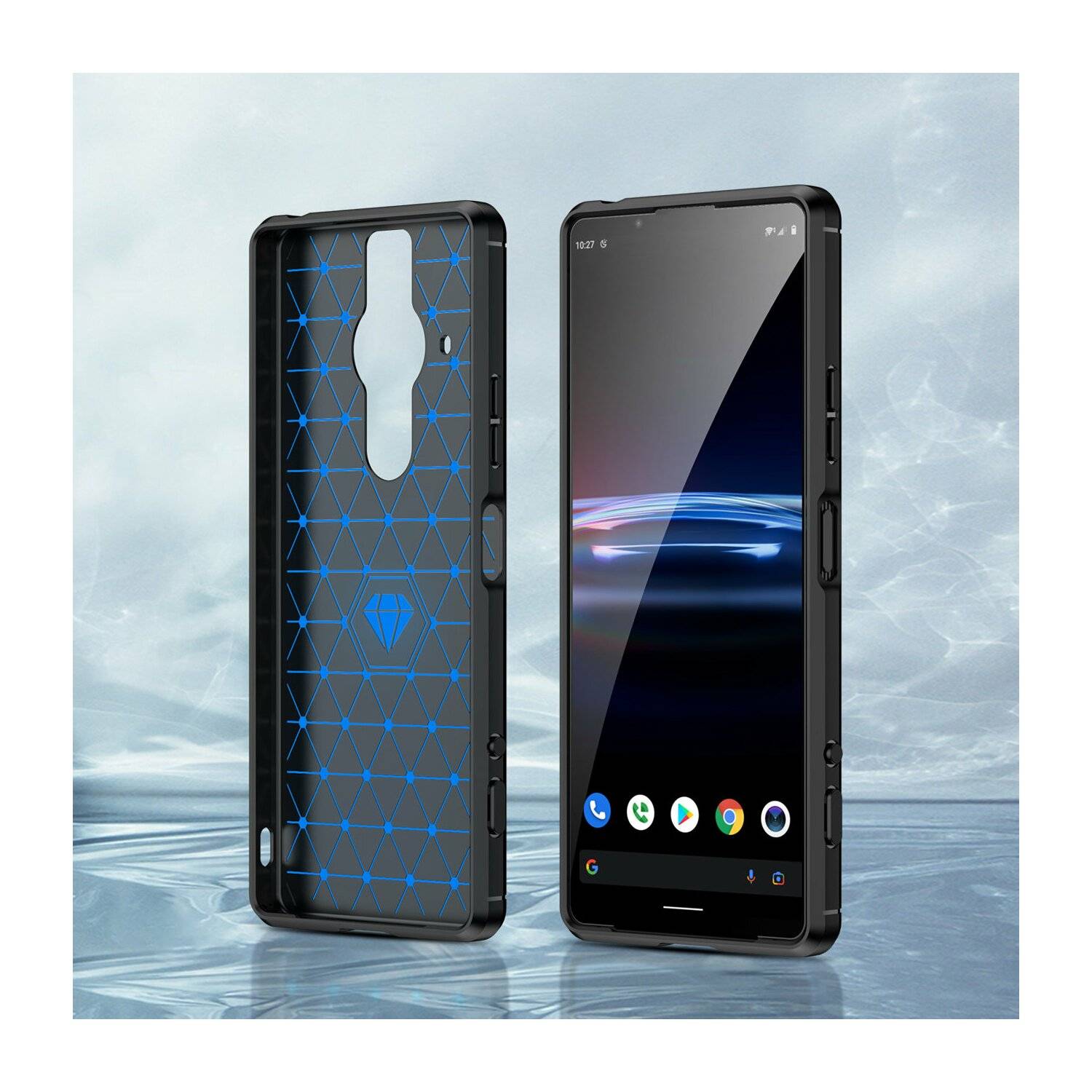 Carbon-Hülle kompatibel mit Sony Xperia Pro-I Flexible Silikon-Carbon-Abdeckung Schwarz