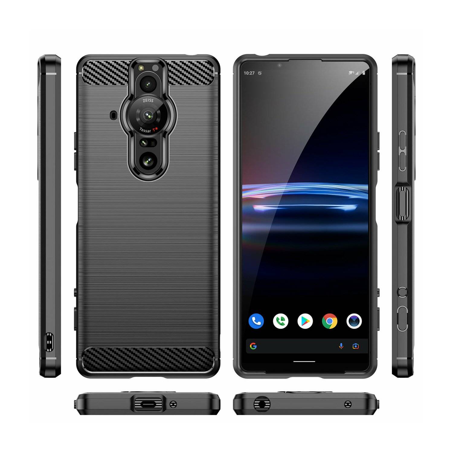 Carbon-Hülle kompatibel mit Sony Xperia Pro-I Flexible Silikon-Carbon-Abdeckung Schwarz