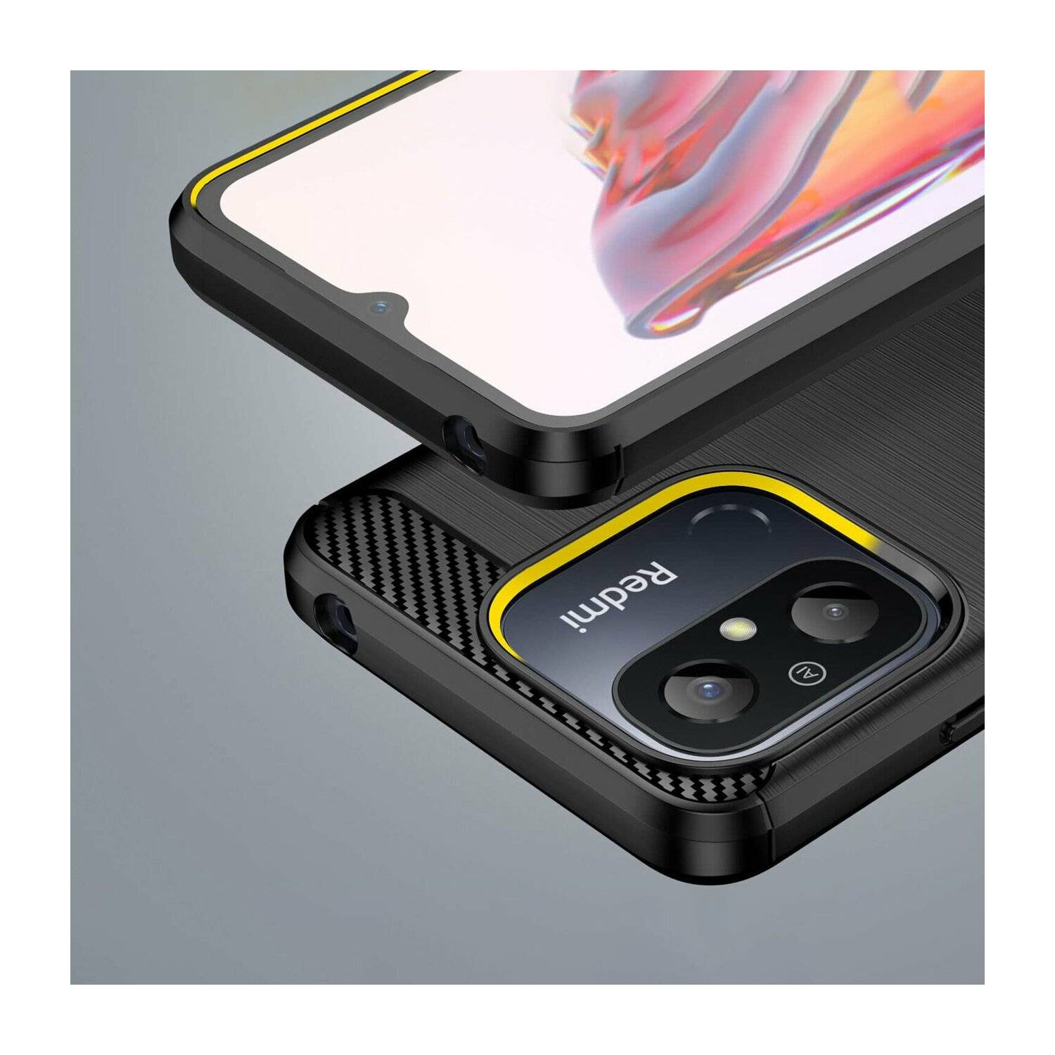 Carbon-Hülle kompatibel mit Xiaomi Redmi 12 Flexible Silikon-Carbon-Abdeckung Schwarz