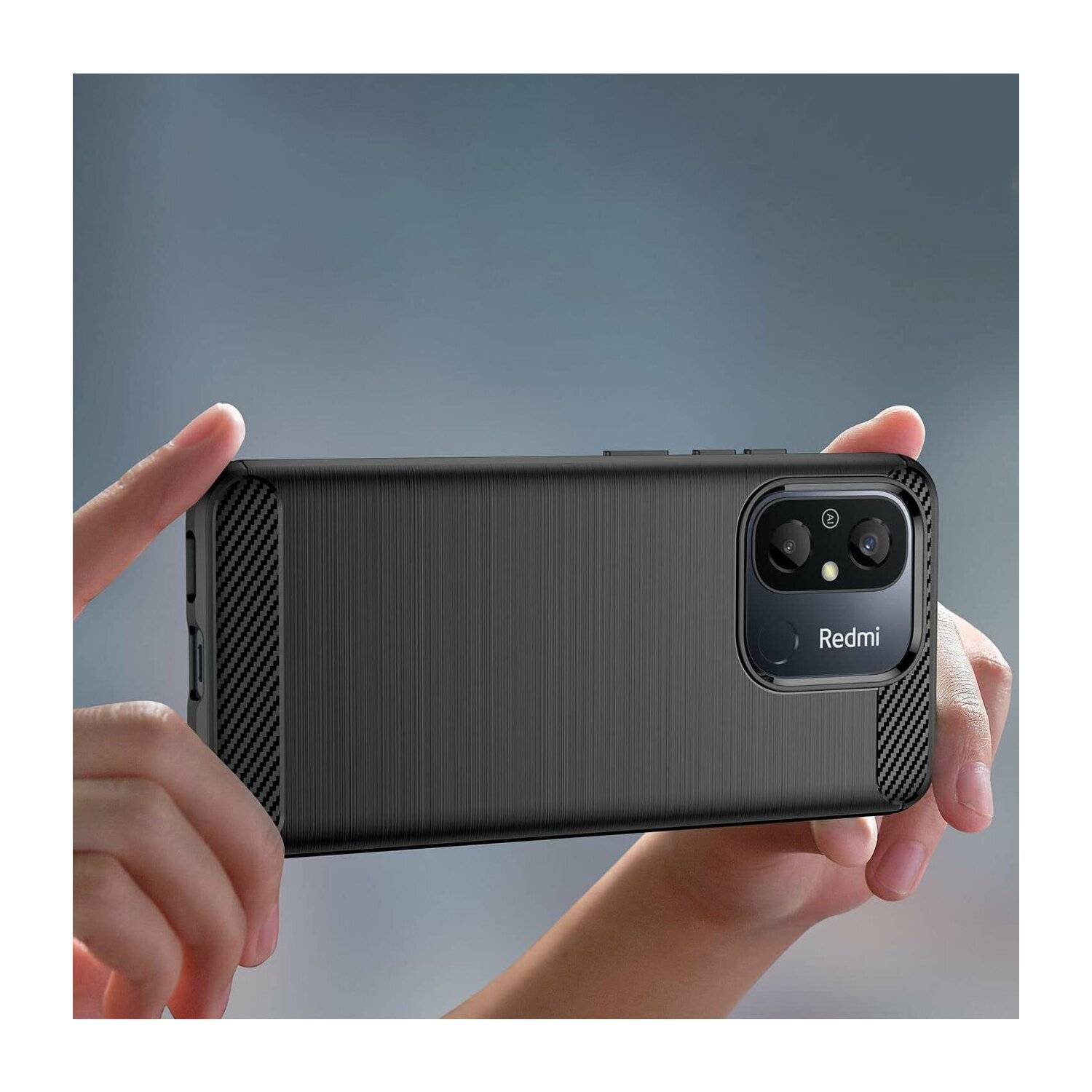 Carbon-Hülle kompatibel mit Xiaomi Redmi 12 Flexible Silikon-Carbon-Abdeckung Schwarz