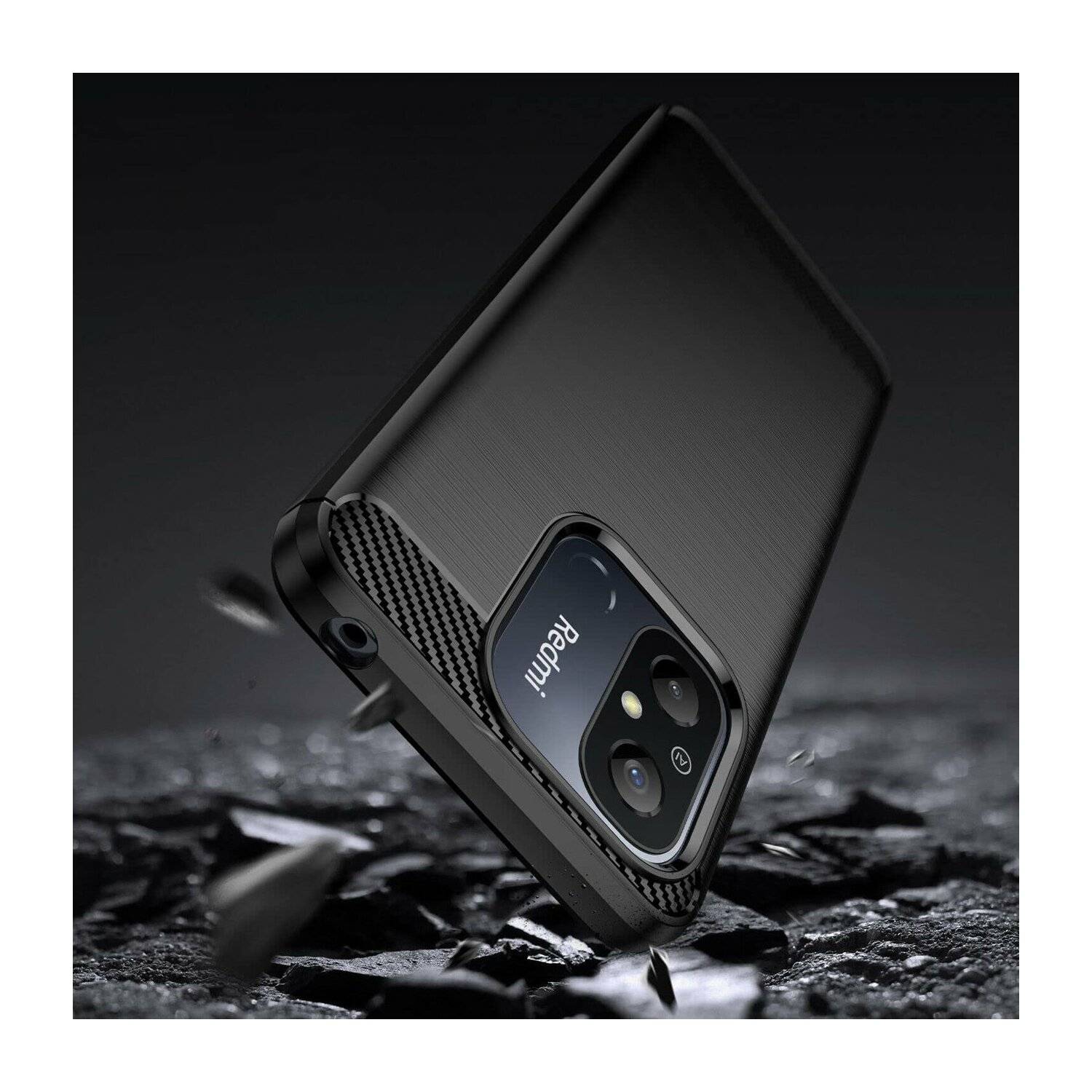 Carbon-Hülle kompatibel mit Xiaomi Redmi 12 Flexible Silikon-Carbon-Abdeckung Schwarz