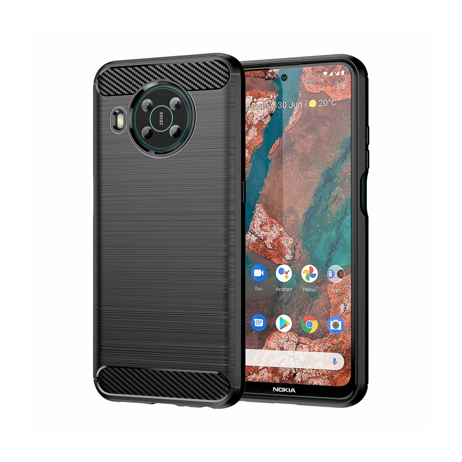 Silikon Hülle Bumper Carbon kompatibel mit NOKIA G60 Case TPU Soft Handyhülle Cover Schutzhülle Schwarz