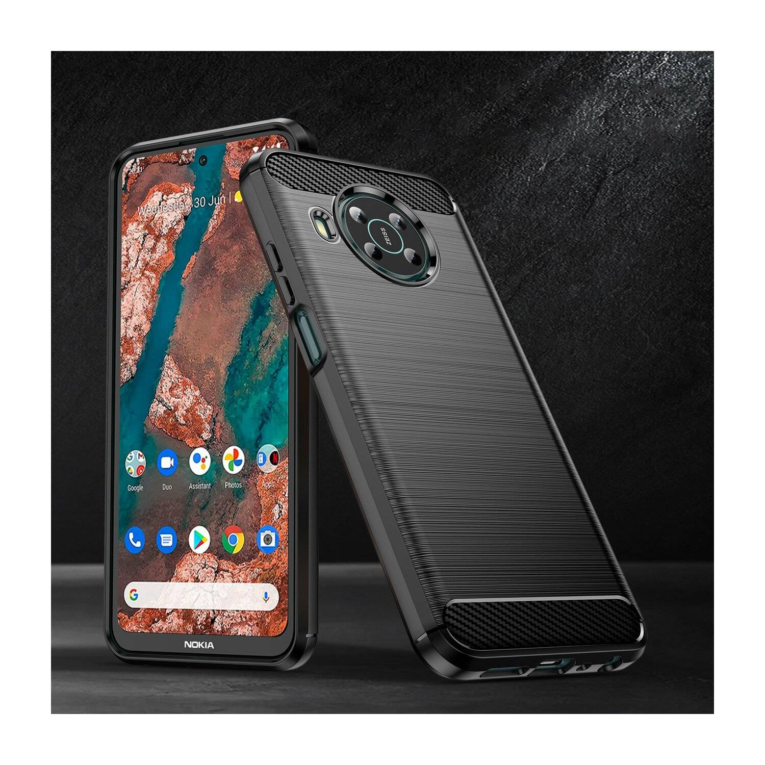 Silikon Hülle Bumper Carbon kompatibel mit NOKIA G60 Case TPU Soft Handyhülle Cover Schutzhülle Schwarz