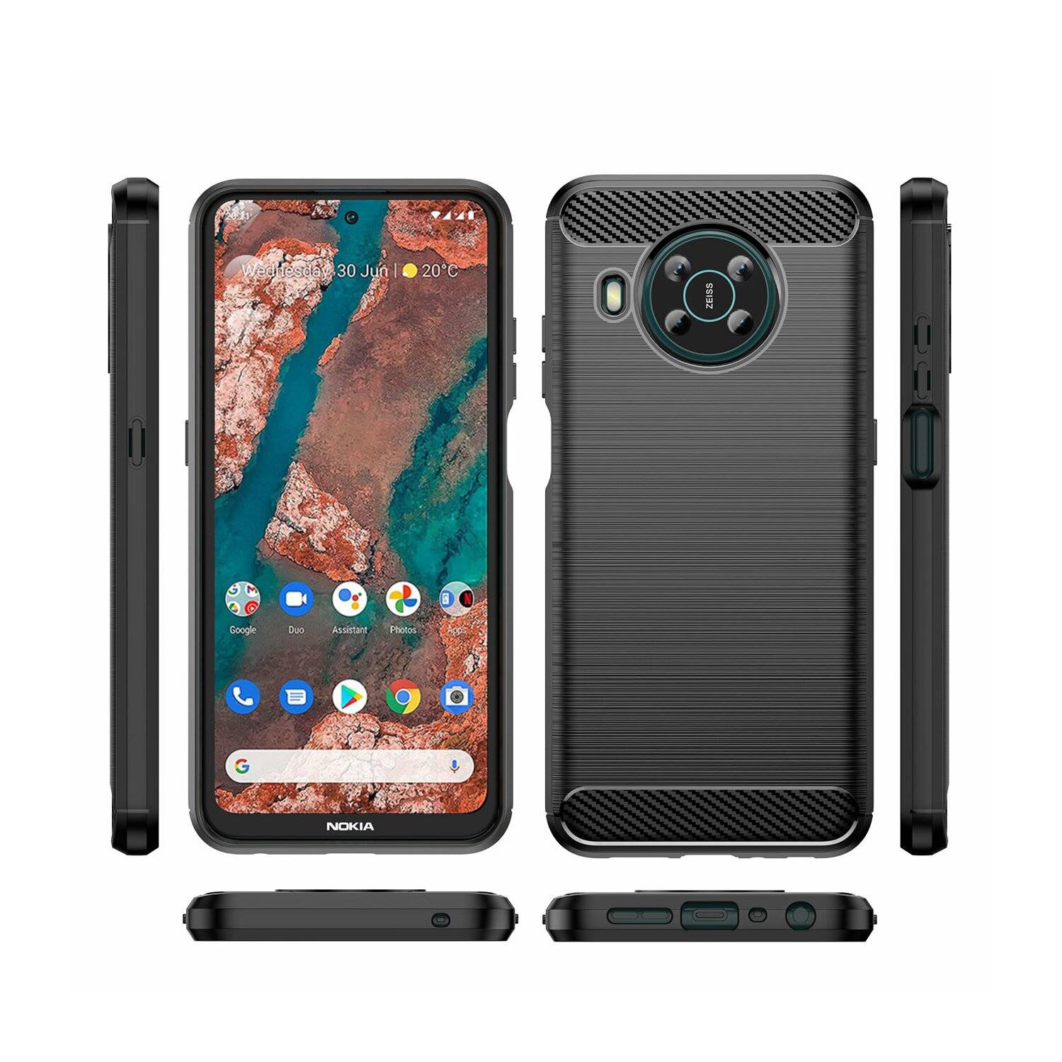 Silikon Hülle Bumper Carbon kompatibel mit NOKIA G60 Case TPU Soft Handyhülle Cover Schutzhülle Schwarz