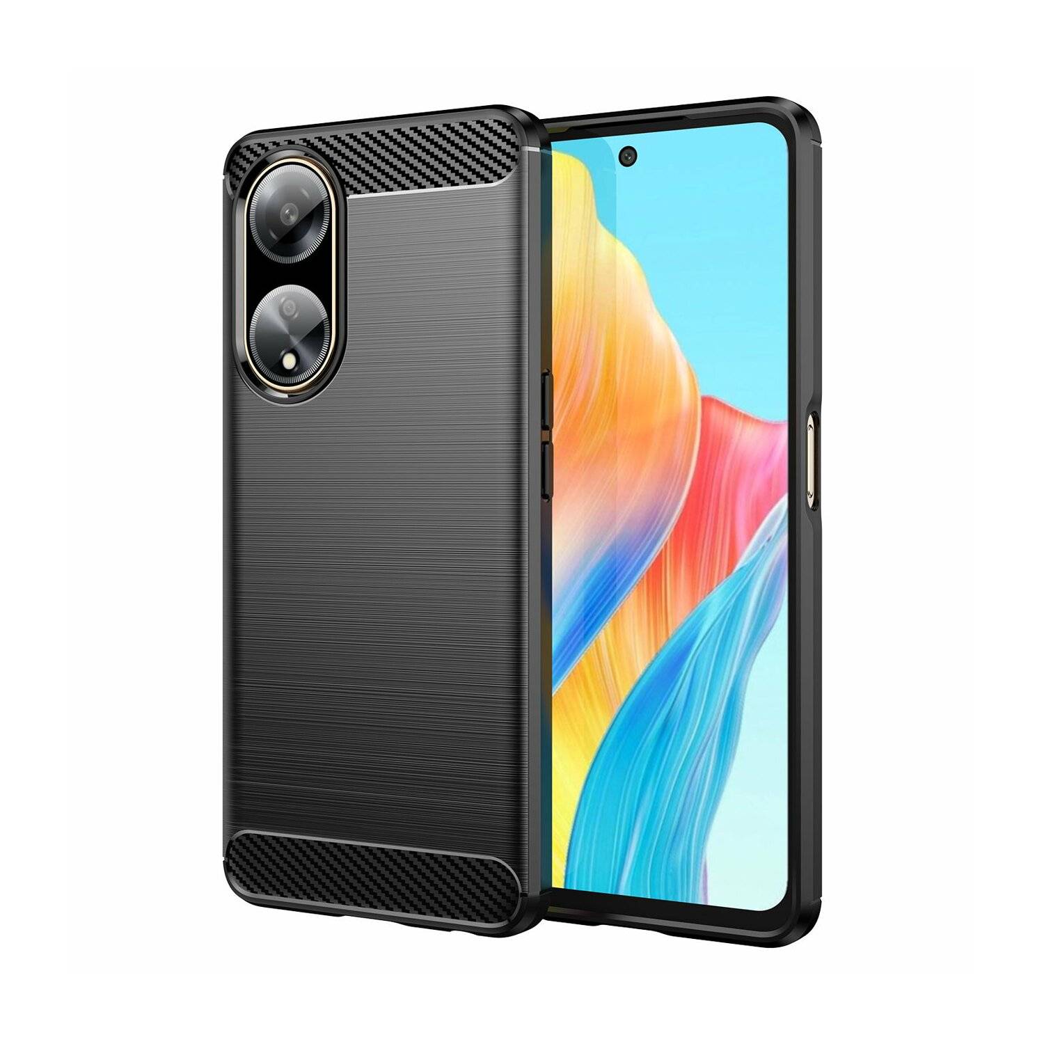 Silikon Hülle Bumper Carbon kompatibel mit Oppo A98 5G Case TPU Soft Handyhülle Cover Schutzhülle Schwarz