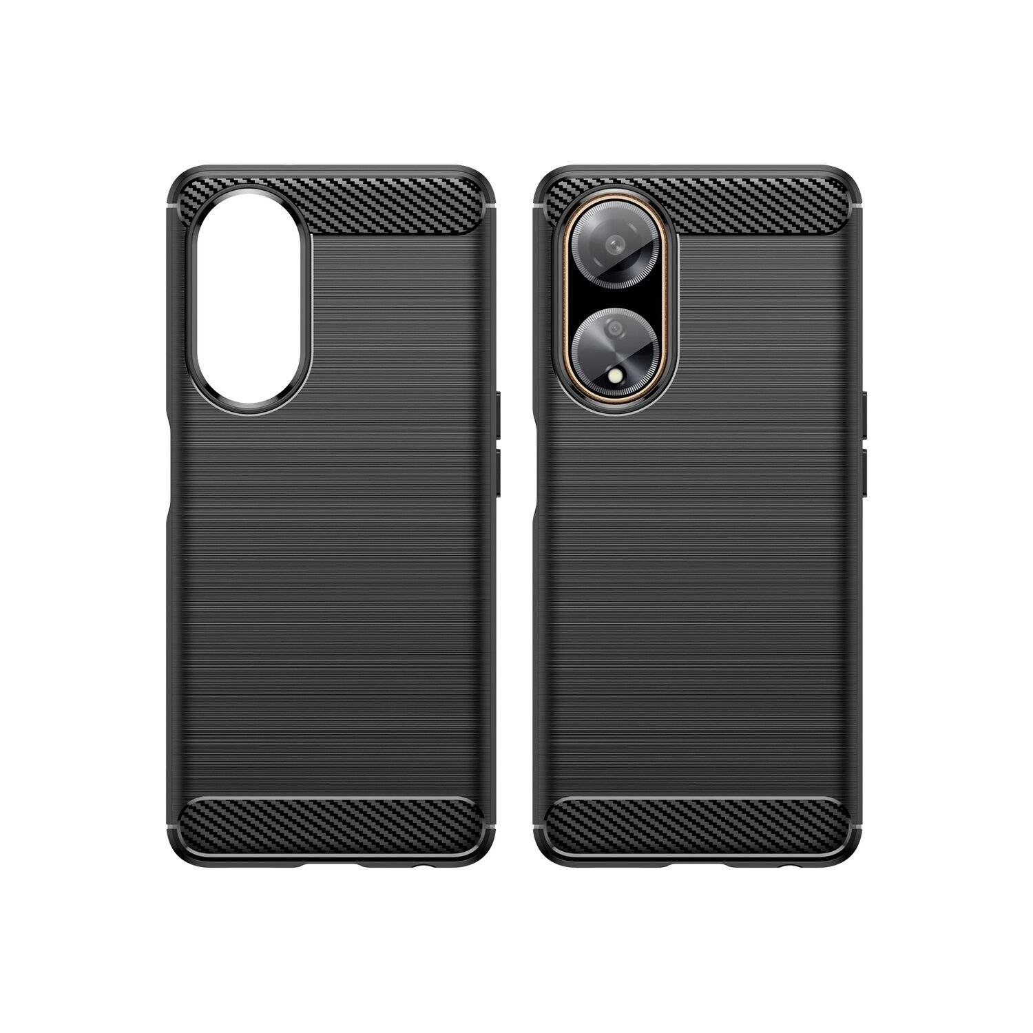 Silikon Hülle Bumper Carbon kompatibel mit Oppo A98 5G Case TPU Soft Handyhülle Cover Schutzhülle Schwarz