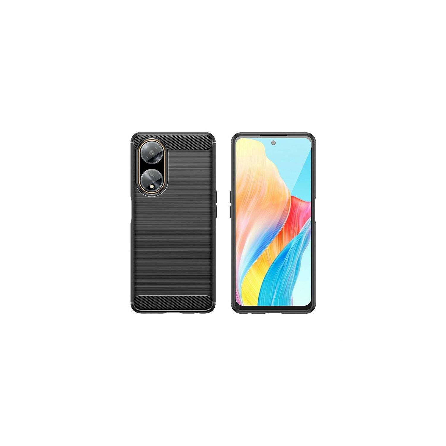 Silikon Hülle Bumper Carbon kompatibel mit Oppo A98 5G Case TPU Soft Handyhülle Cover Schutzhülle Schwarz