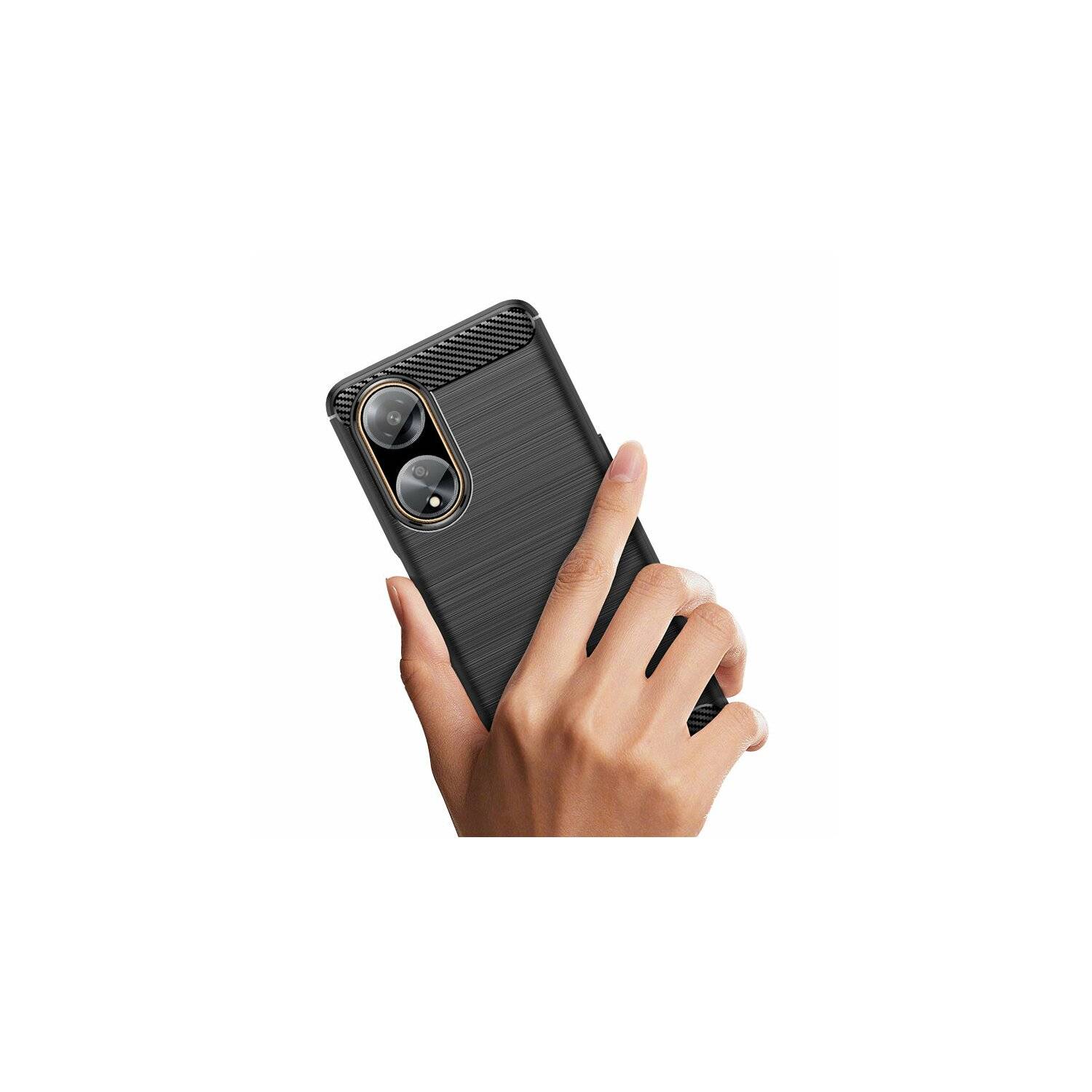 Silikon Hülle Bumper Carbon kompatibel mit Oppo A98 5G Case TPU Soft Handyhülle Cover Schutzhülle Schwarz