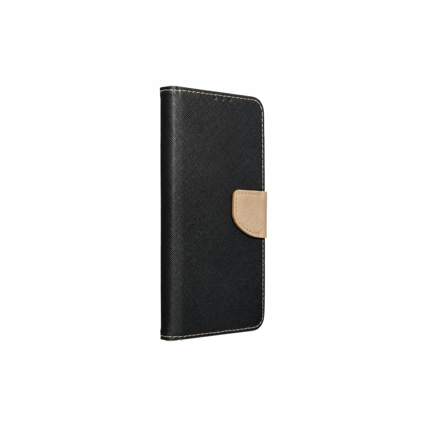 Buch Tasche "Fancy" kompatibel mit SAMSUNG GALAXY S24 PLUS Etui mit Standfunktion, Kartenfach Schwarz-Gold