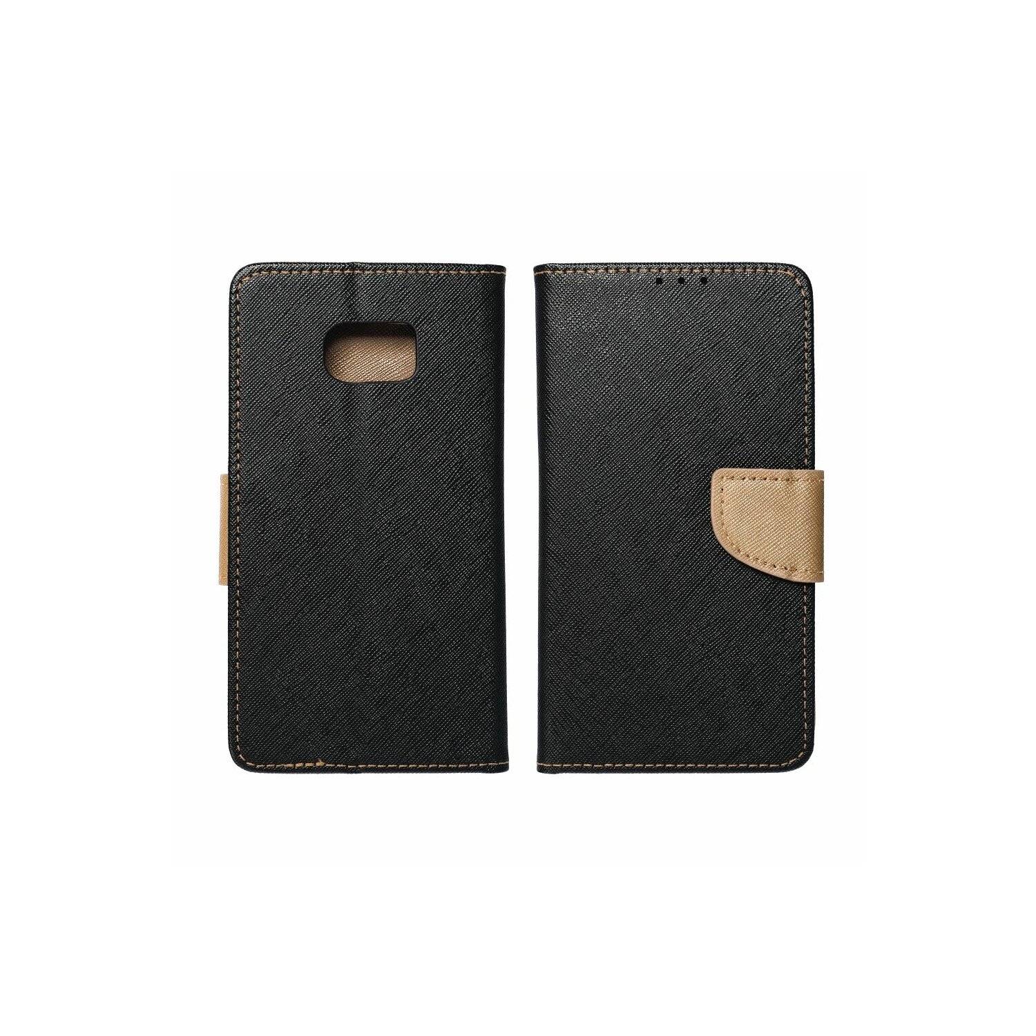 Buch Tasche "Fancy" kompatibel mit SAMSUNG GALAXY S24 PLUS Etui mit Standfunktion, Kartenfach Schwarz-Gold