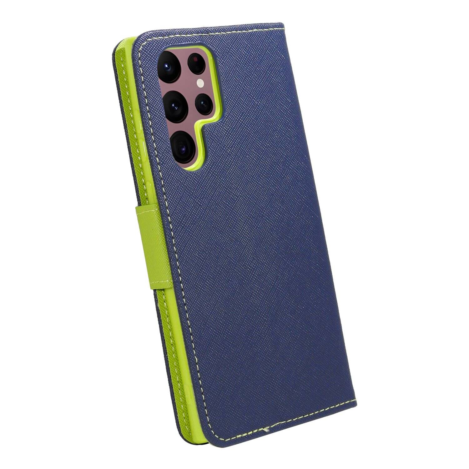 Buch Tasche "Fancy" kompatibel mit SAMSUNG GALAXY S24 ULTRA Etui mit Standfunktion, Kartenfach Blau-Grün