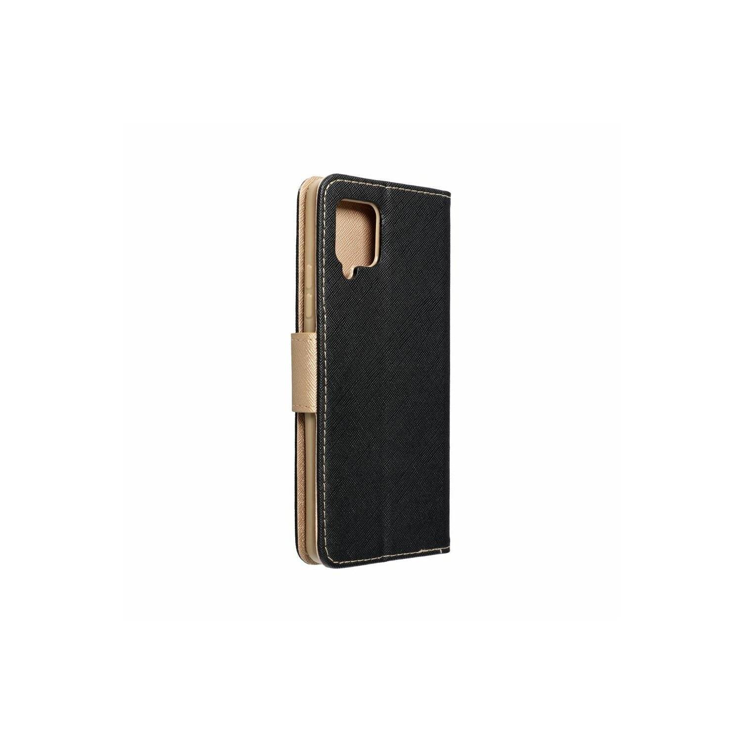Buch Tasche "Fancy" kompatibel mit SAMSUNG GALAXY S24 PLUS Etui mit Standfunktion, Kartenfach Schwarz-Gold