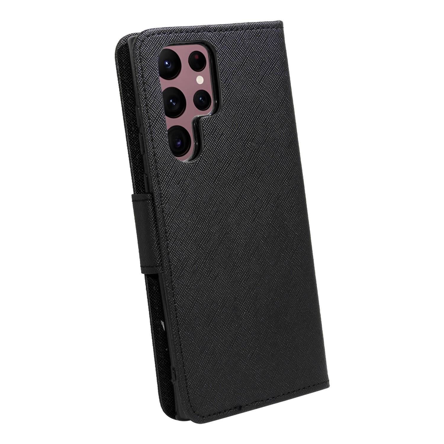 Buch Tasche "Fancy" kompatibel mit SAMSUNG GALAXY S24 ULTRA Etui mit Standfunktion, Kartenfach Schwarz